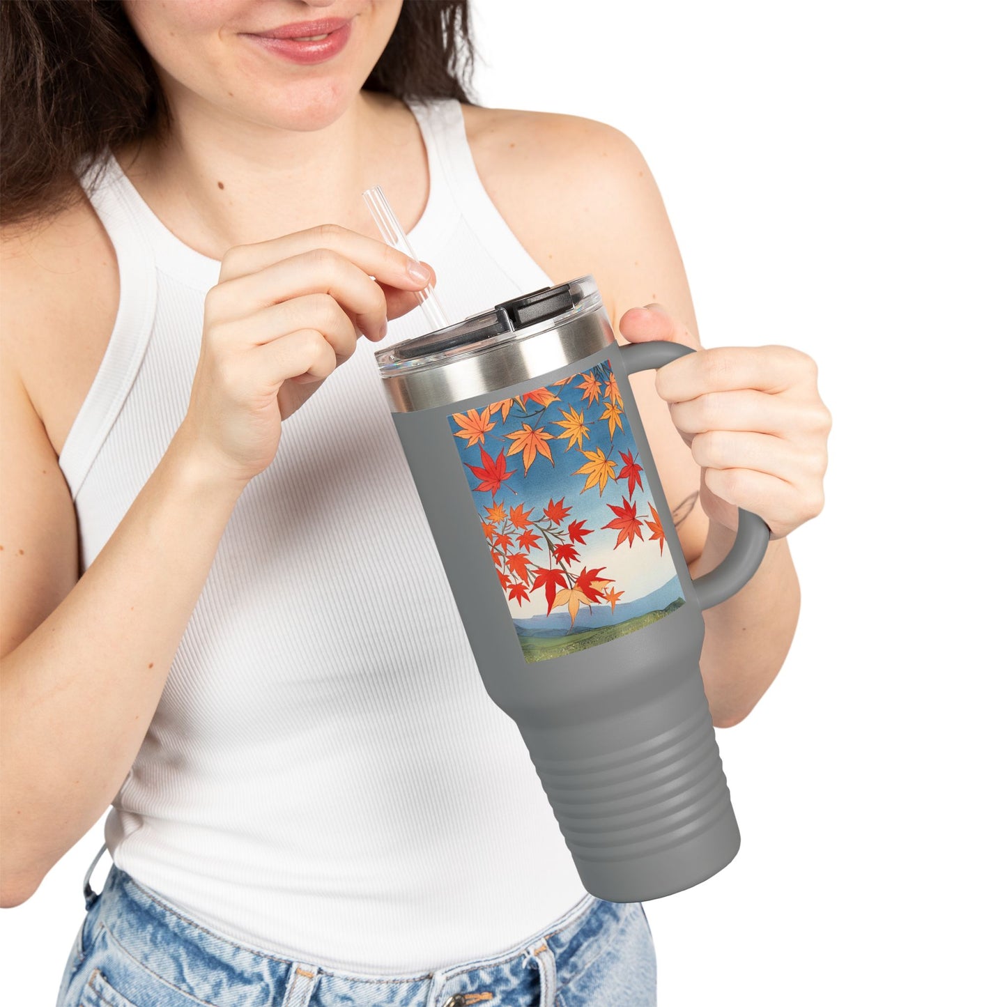 Autumn Leaves Insulated Travel Mug - 40oz Travel Cup with Straw