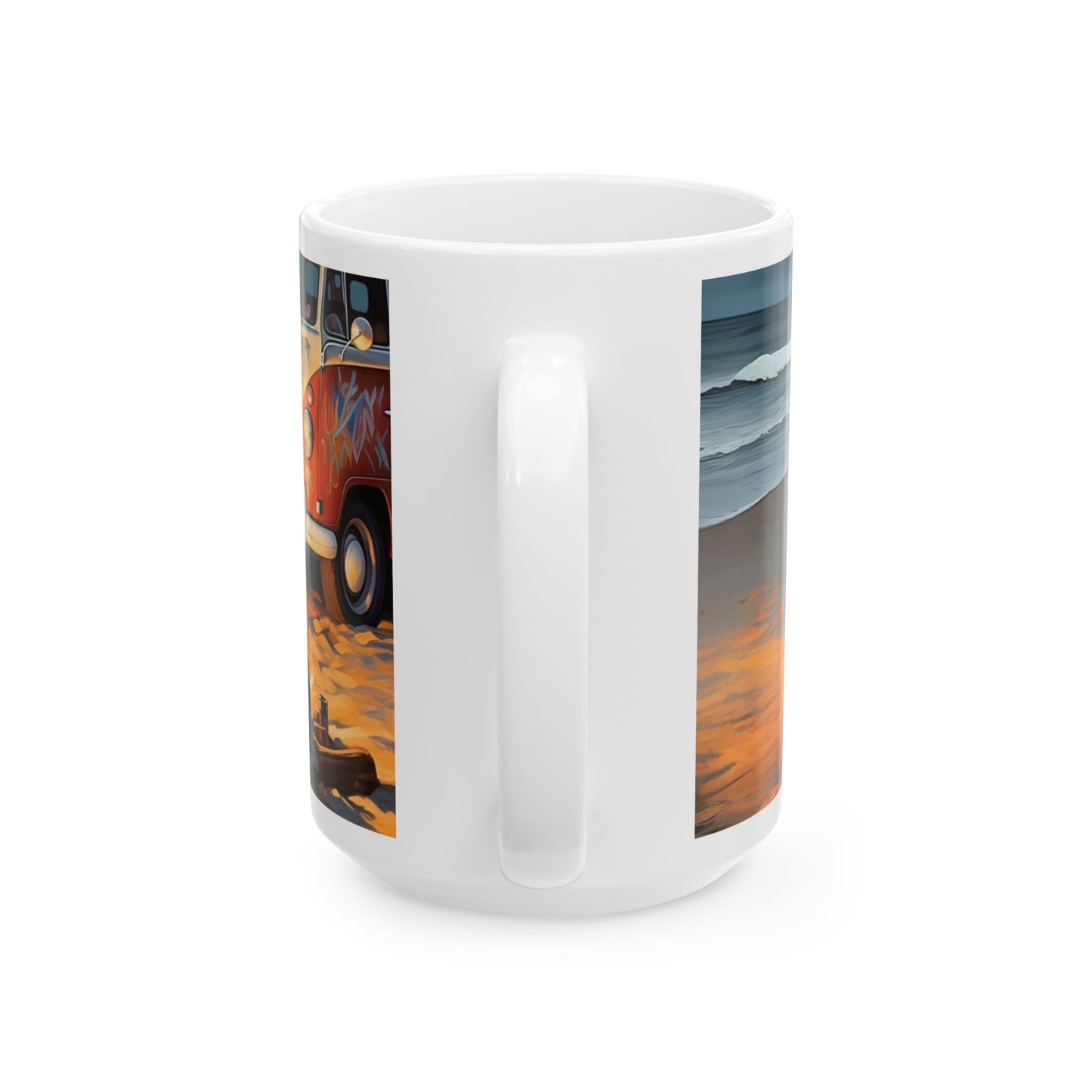 Beach Campfire Ceramic Mug - Cozy Vibes for Ocean Lovers