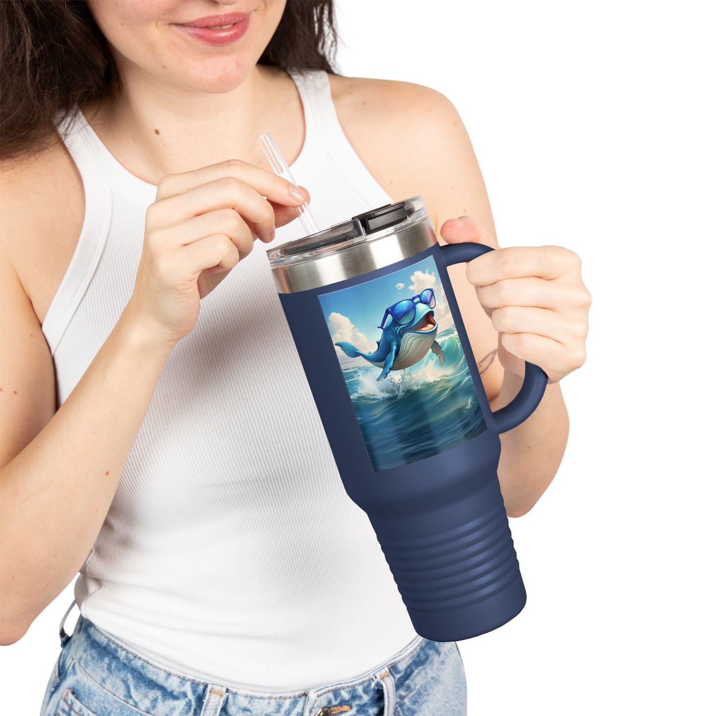 Funny Whale Insulated Travel Mug - 40oz Tumbler with Straw - Perfect for Outdoor Adventures and Gifts