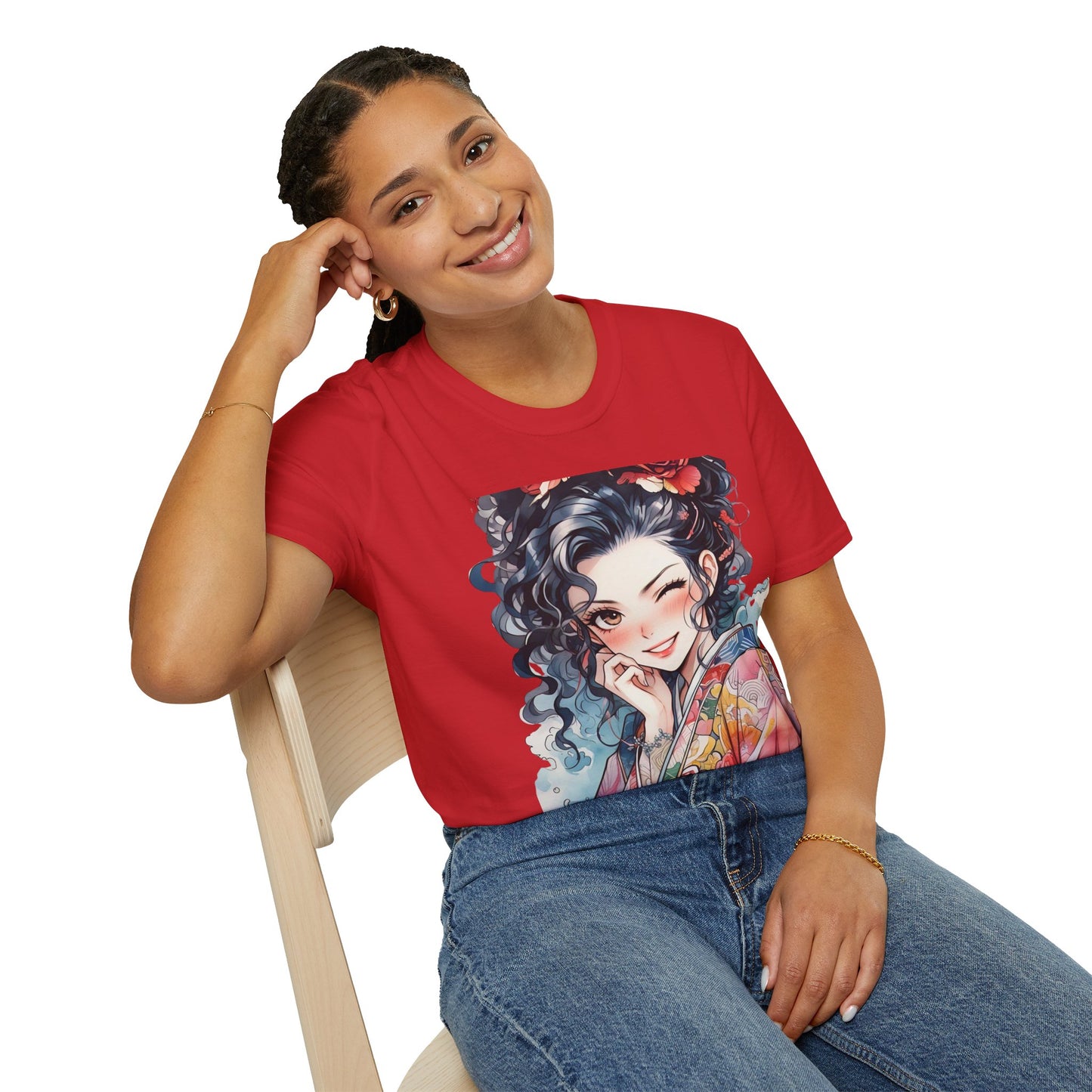 Stylish Unisex Softstyle T-Shirt - Charming Kimono Girl Design