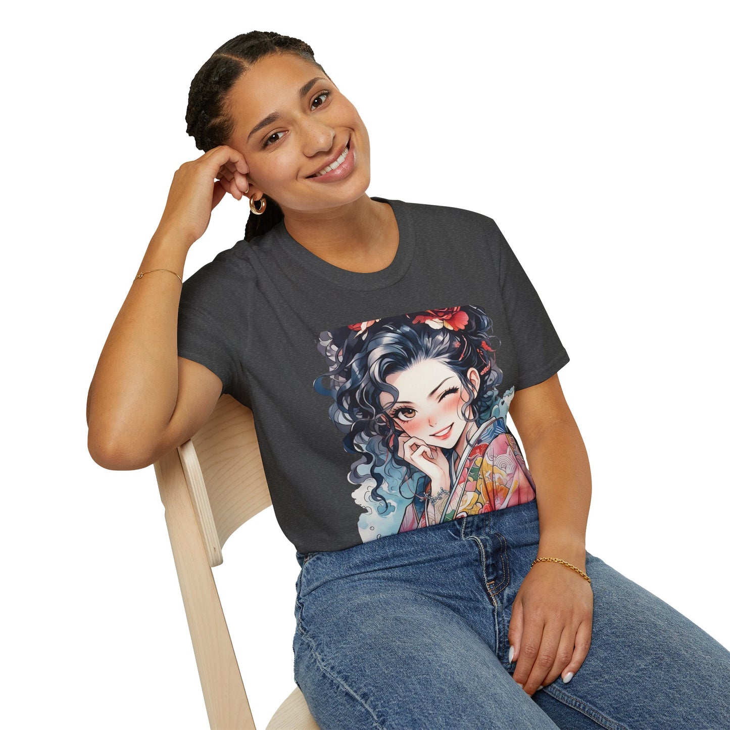 Stylish Unisex Softstyle T-Shirt - Charming Kimono Girl Design