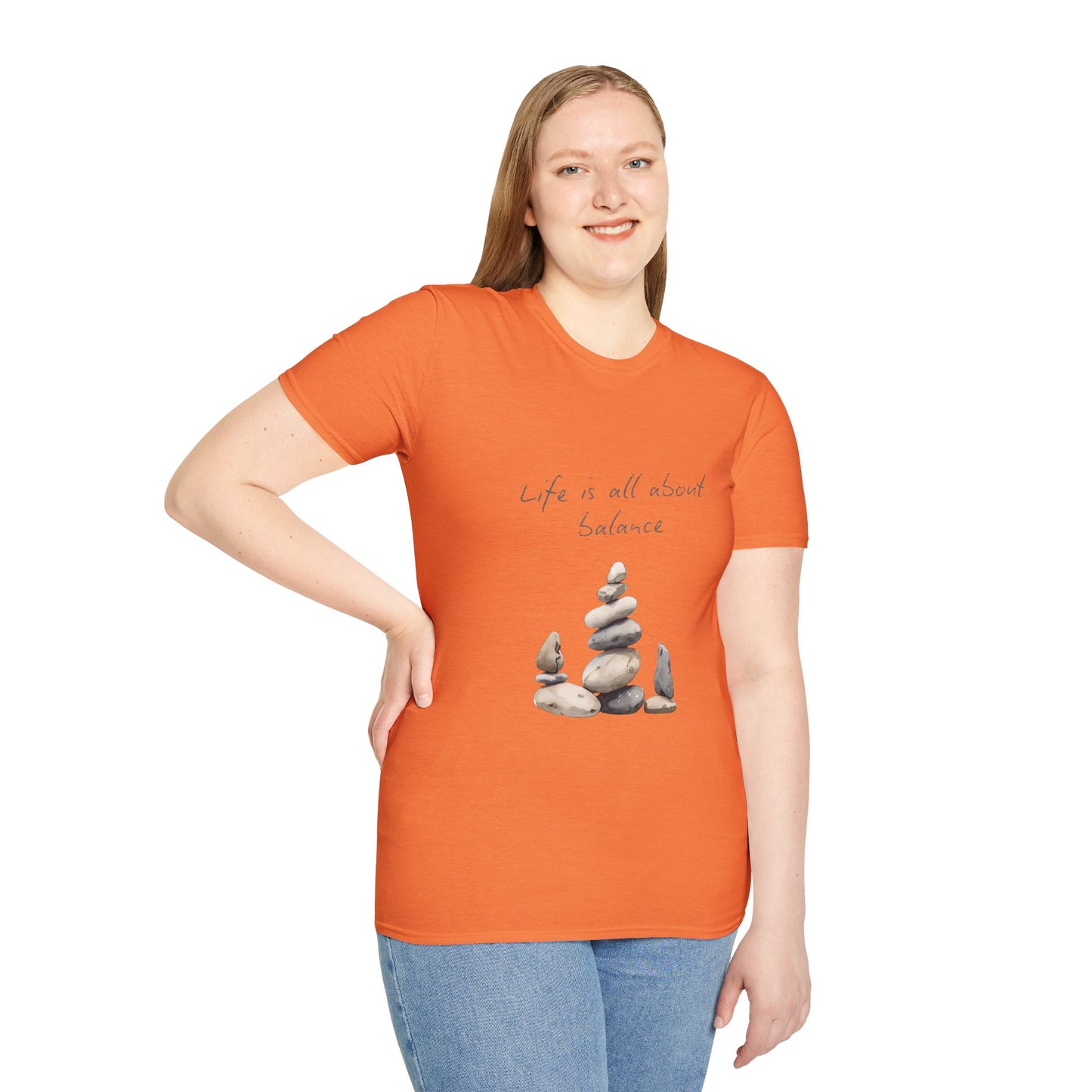 Unisex Softstyle T-Shirt - "Life is all about Balance" Design - Perfect for Mindfulness and Relaxation