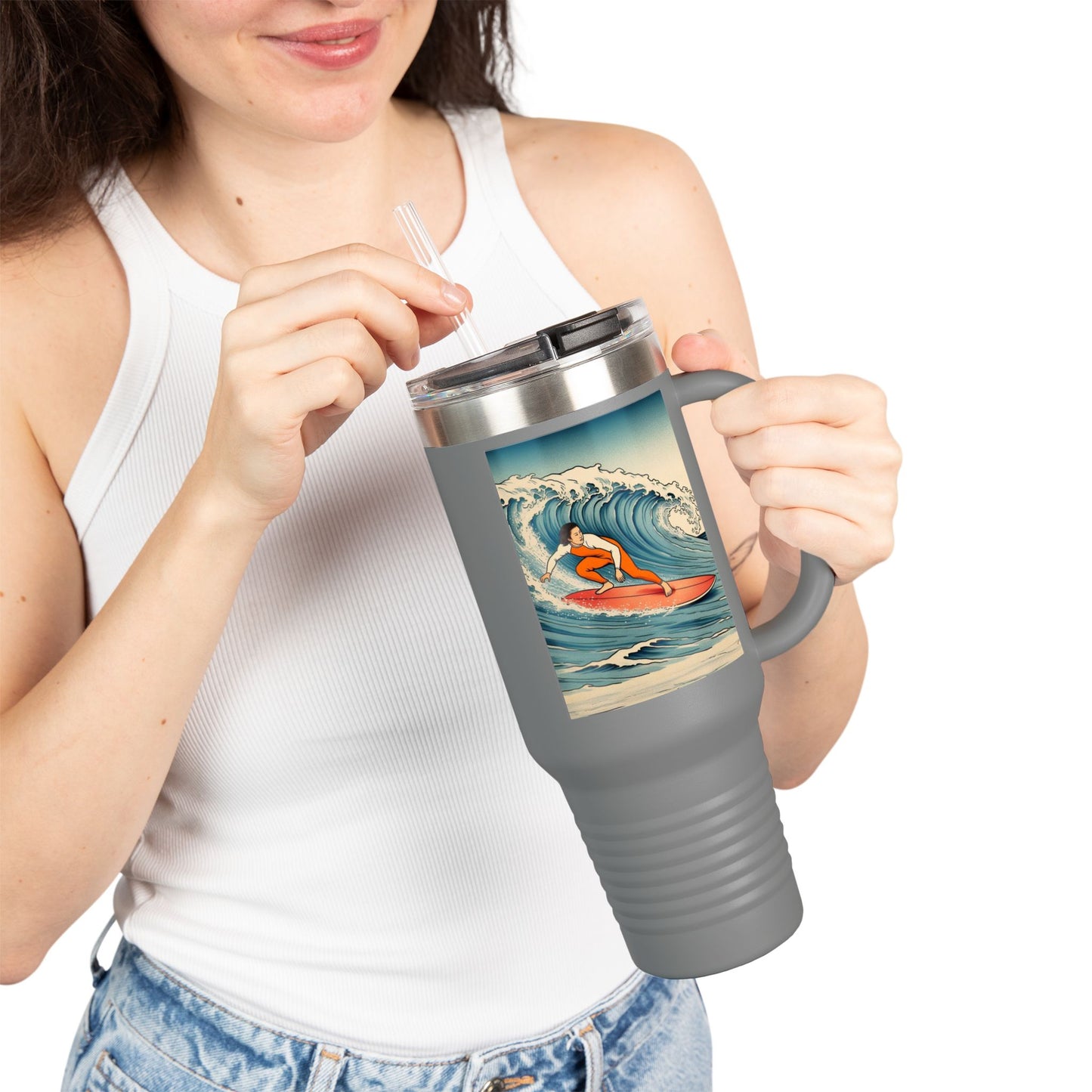 Surf Wave Insulated Travel Mug - 40oz Water Bottle for Beach Lovers