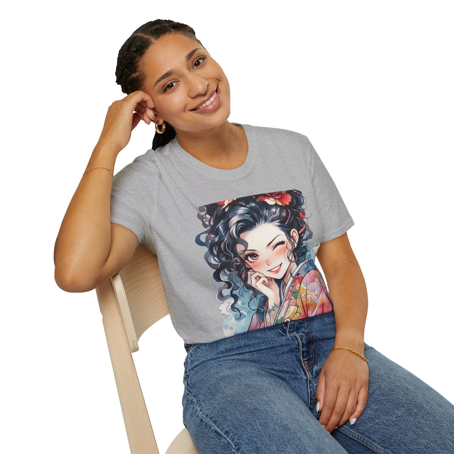 Stylish Unisex Softstyle T-Shirt - Charming Kimono Girl Design
