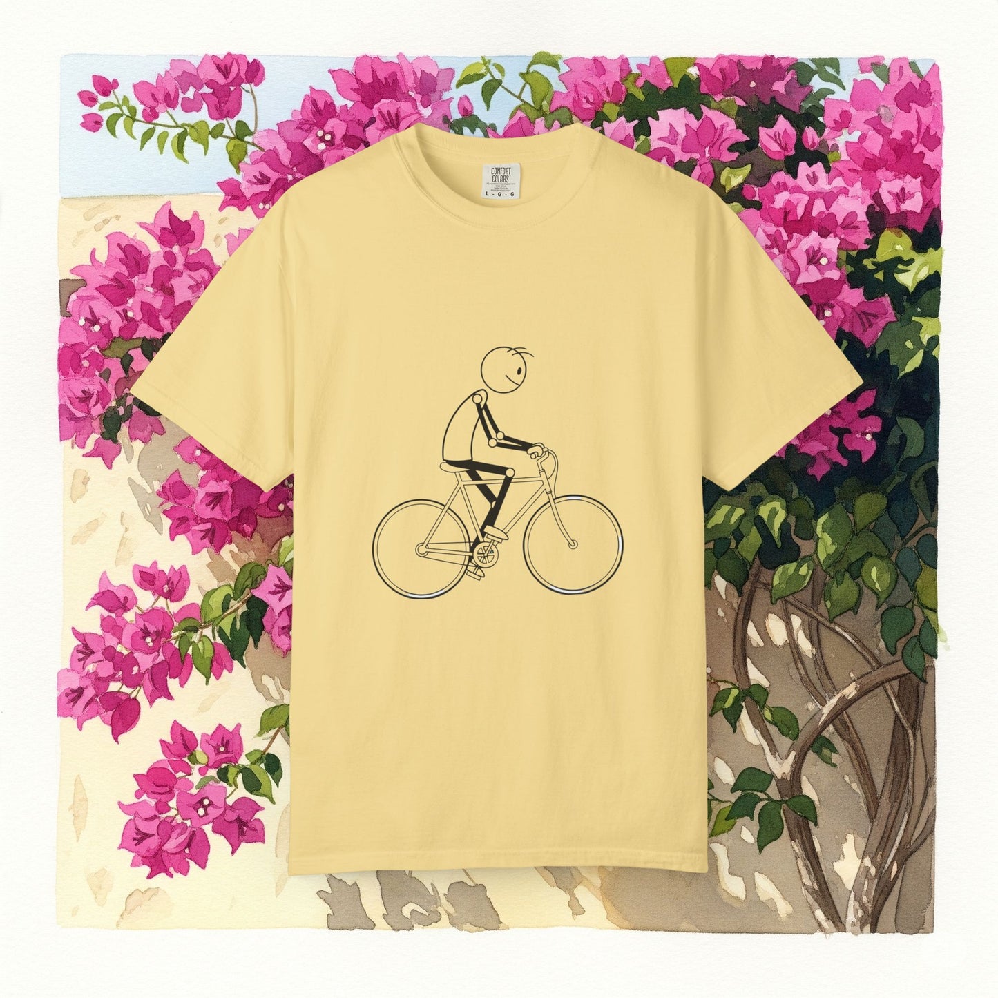 Unisex Bicycle Art Tee, Garment-Dyed T-Shirt for Cyclists, Casual Summer Wear, Gift for Bike Lovers, Eco-Friendly Fashion