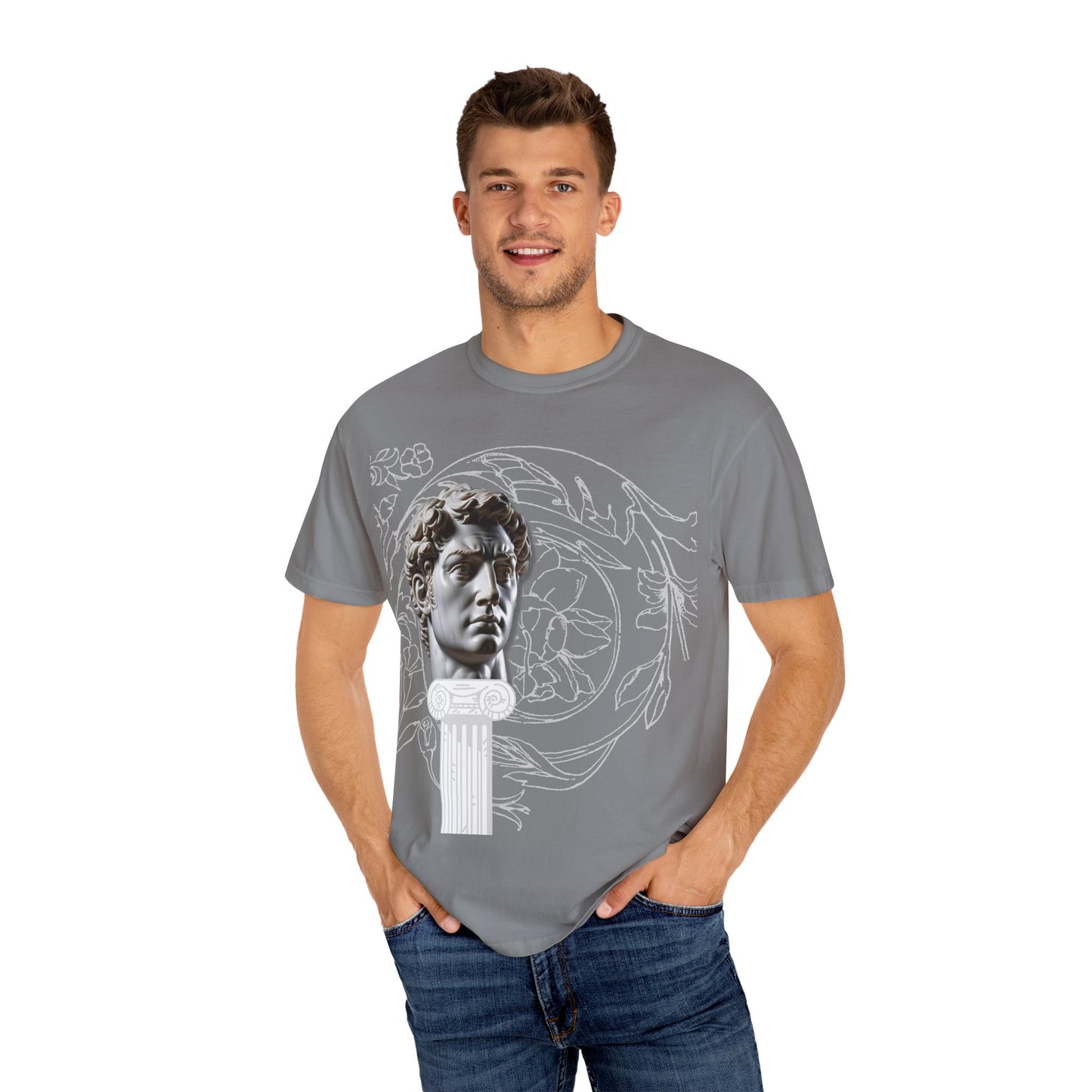 Artistic Roman Garment-Dyed T-shirt - Classic Sculpture Design