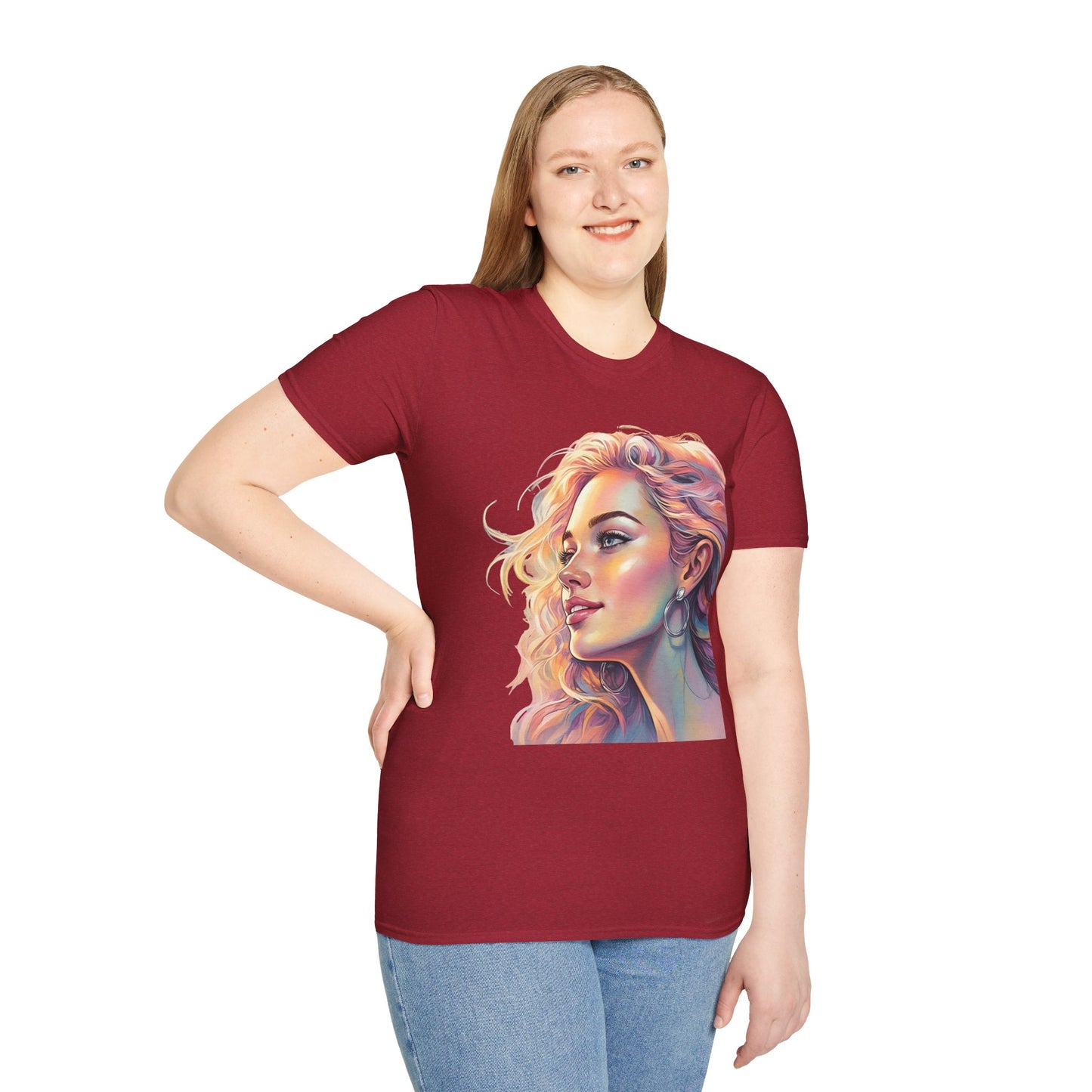 Artistic Women's Portrait T-Shirt - Women's Softstyle Tee for Creative Souls