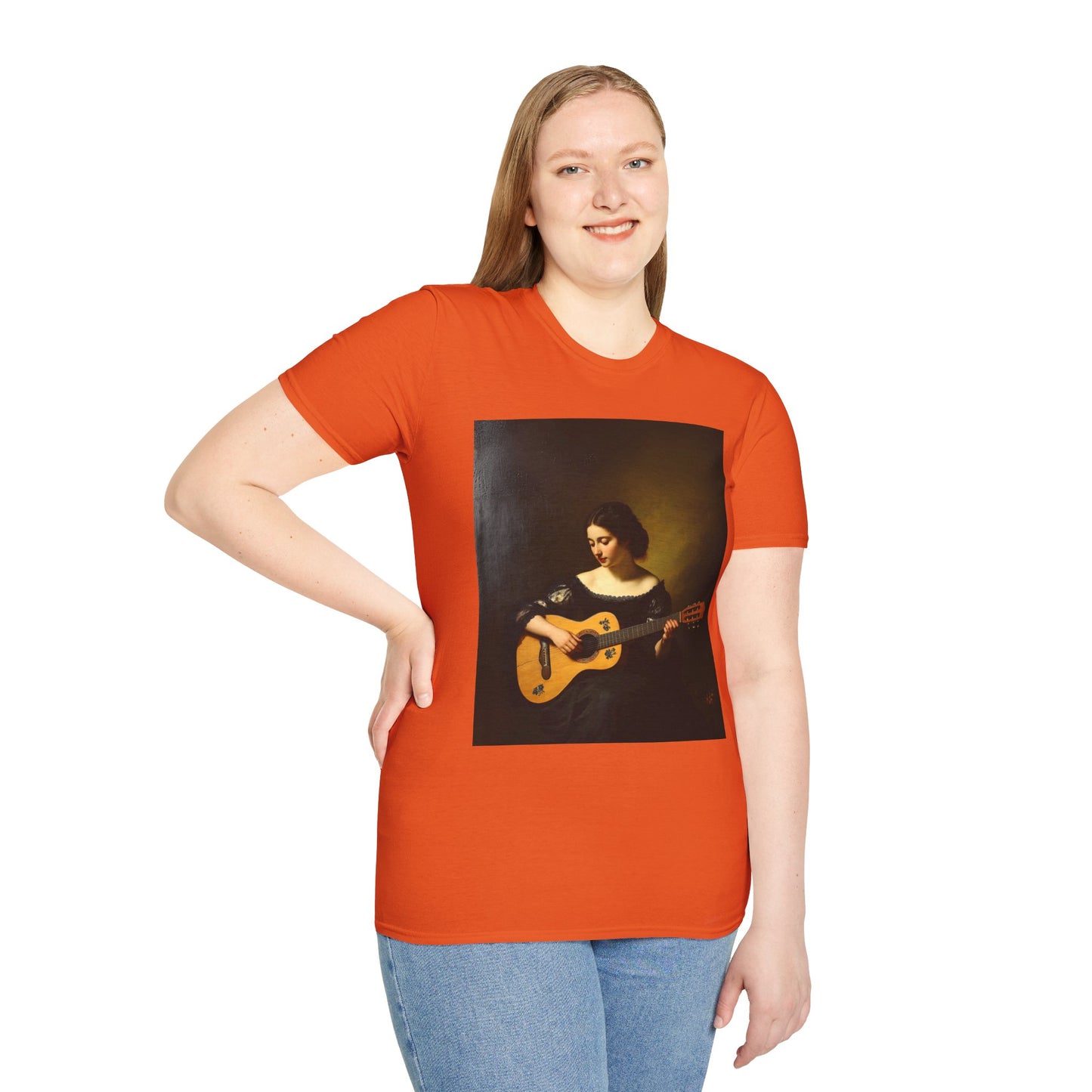 Artistic Guitarist Softstyle T-Shirt - Elegant Vintage Design