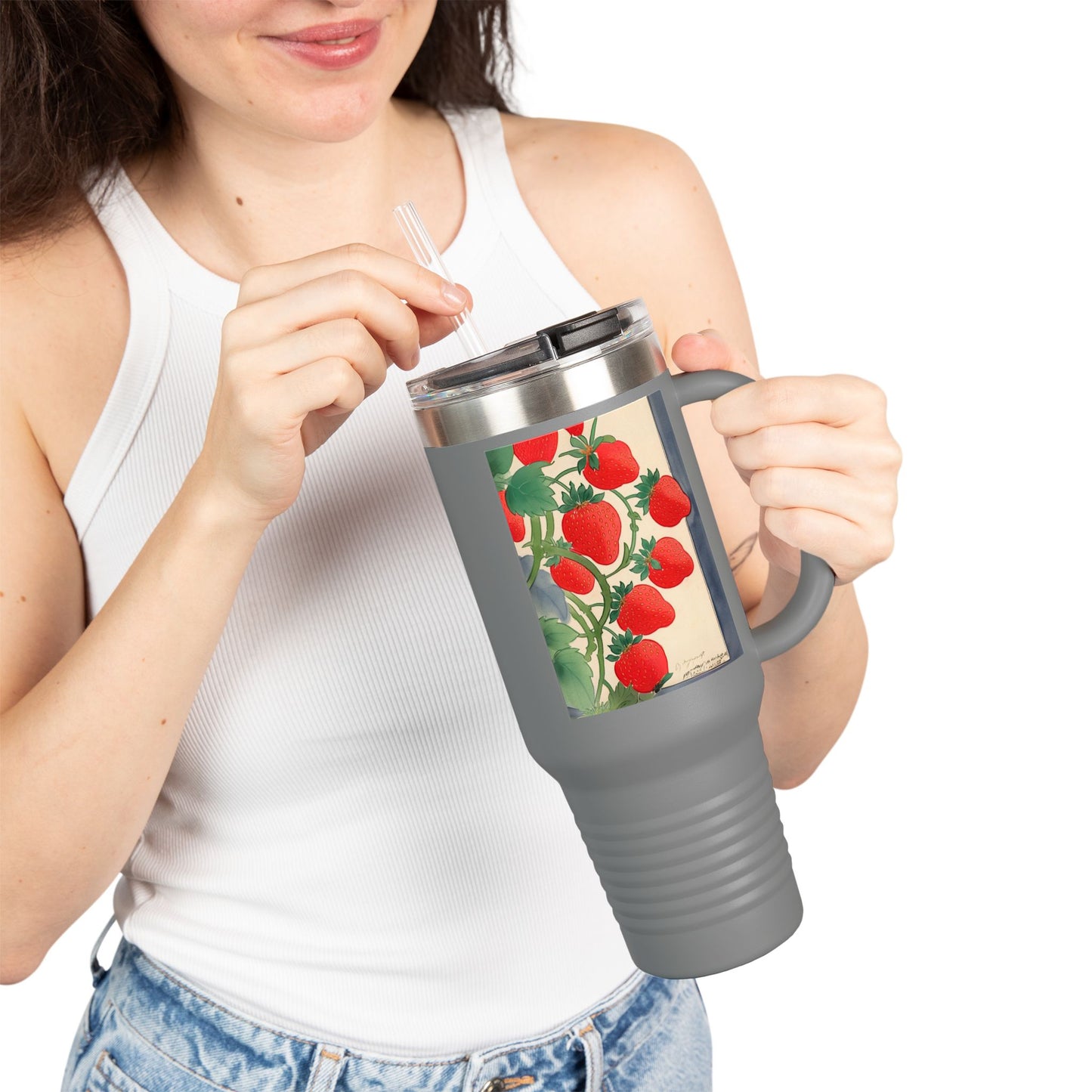 Strawberry Floral Insulated Travel Mug - 40oz