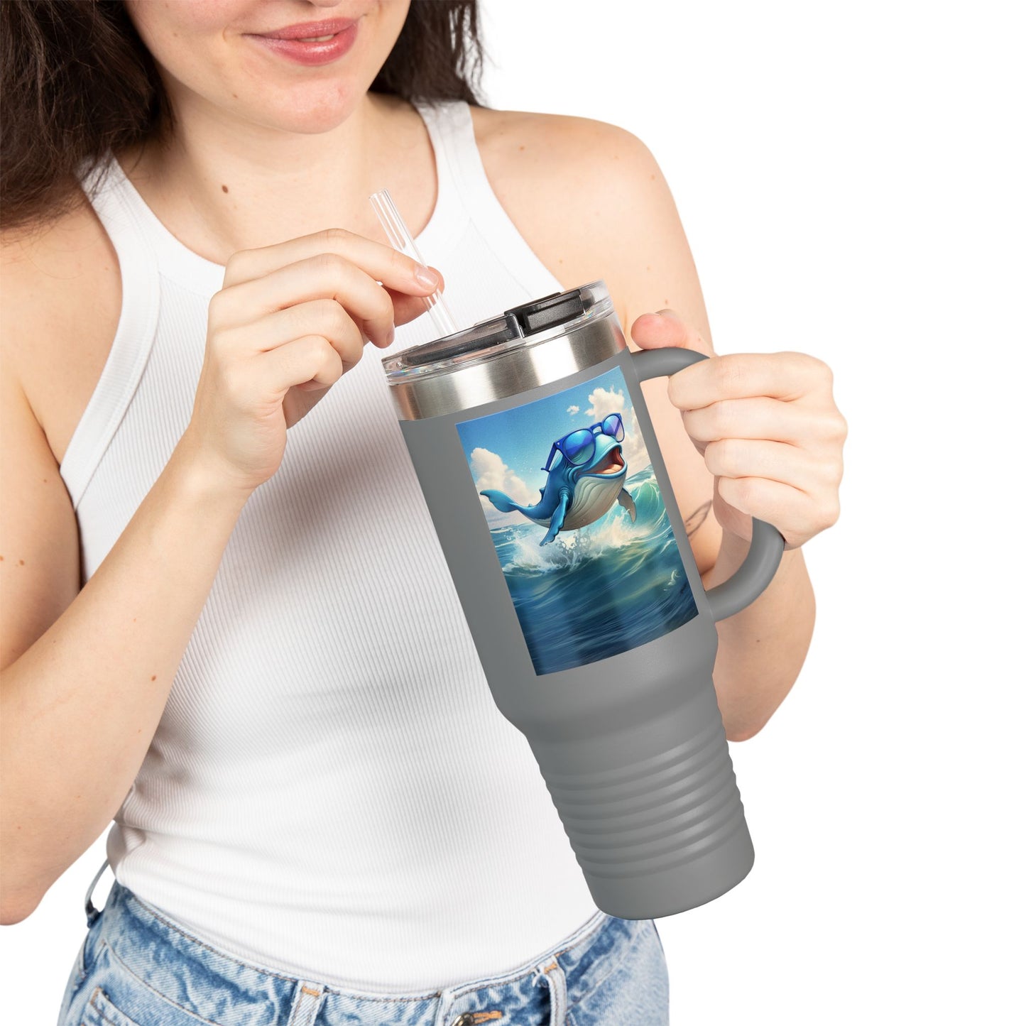 Funny Whale Insulated Travel Mug - 40oz Tumbler with Straw - Perfect for Outdoor Adventures and Gifts