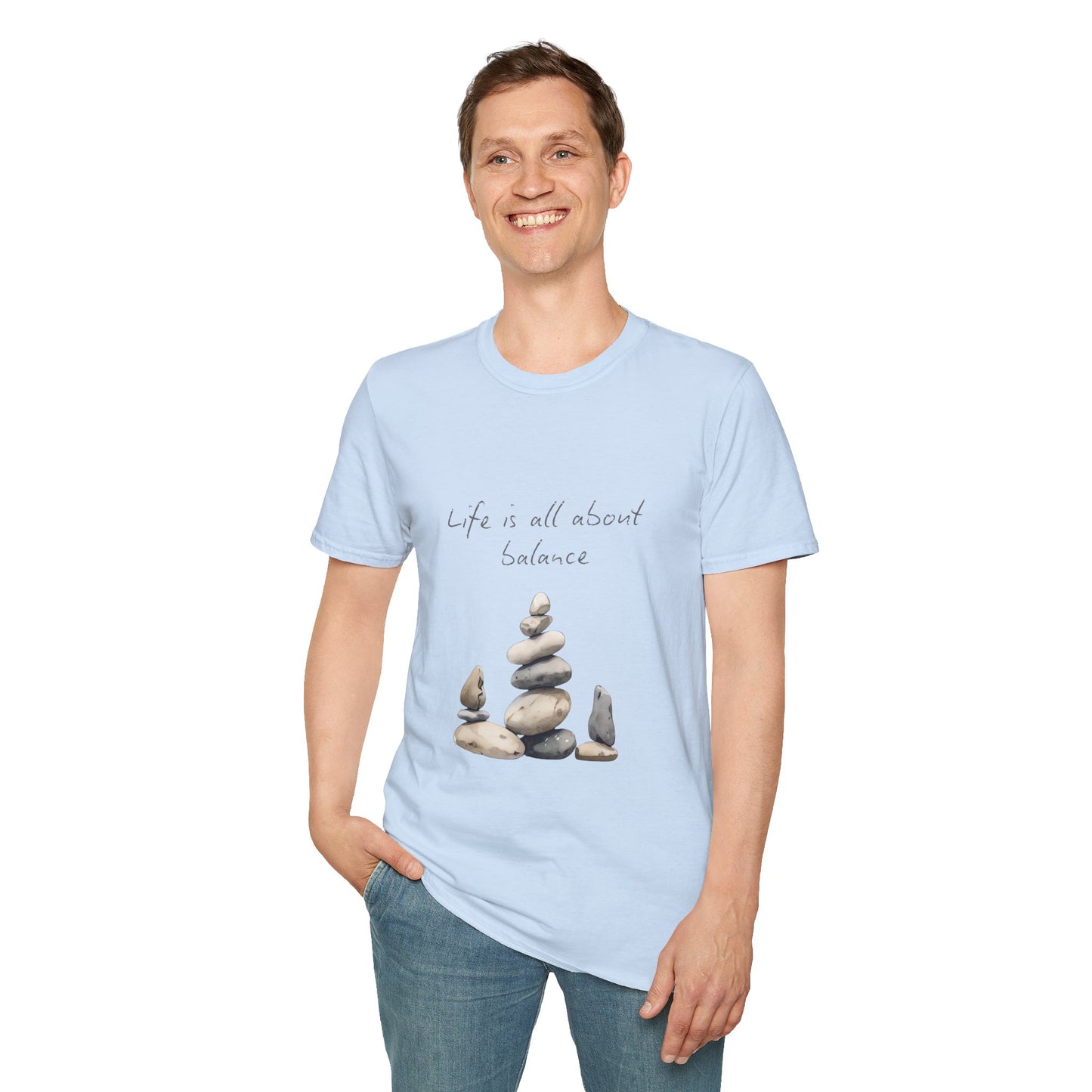 Unisex Softstyle T-Shirt - "Life is all about Balance" Design - Perfect for Mindfulness and Relaxation