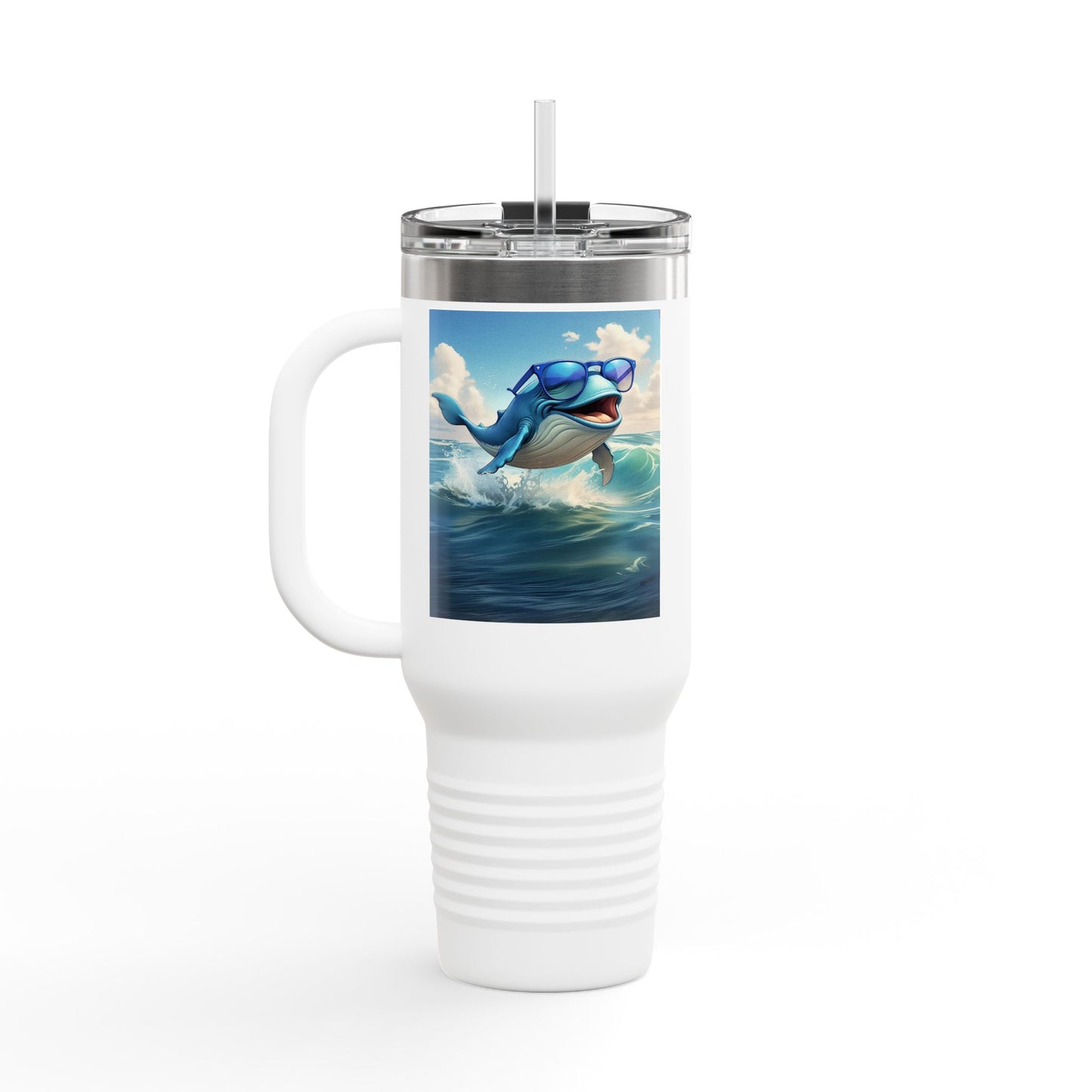 Funny Whale Insulated Travel Mug - 40oz Tumbler with Straw - Perfect for Outdoor Adventures and Gifts