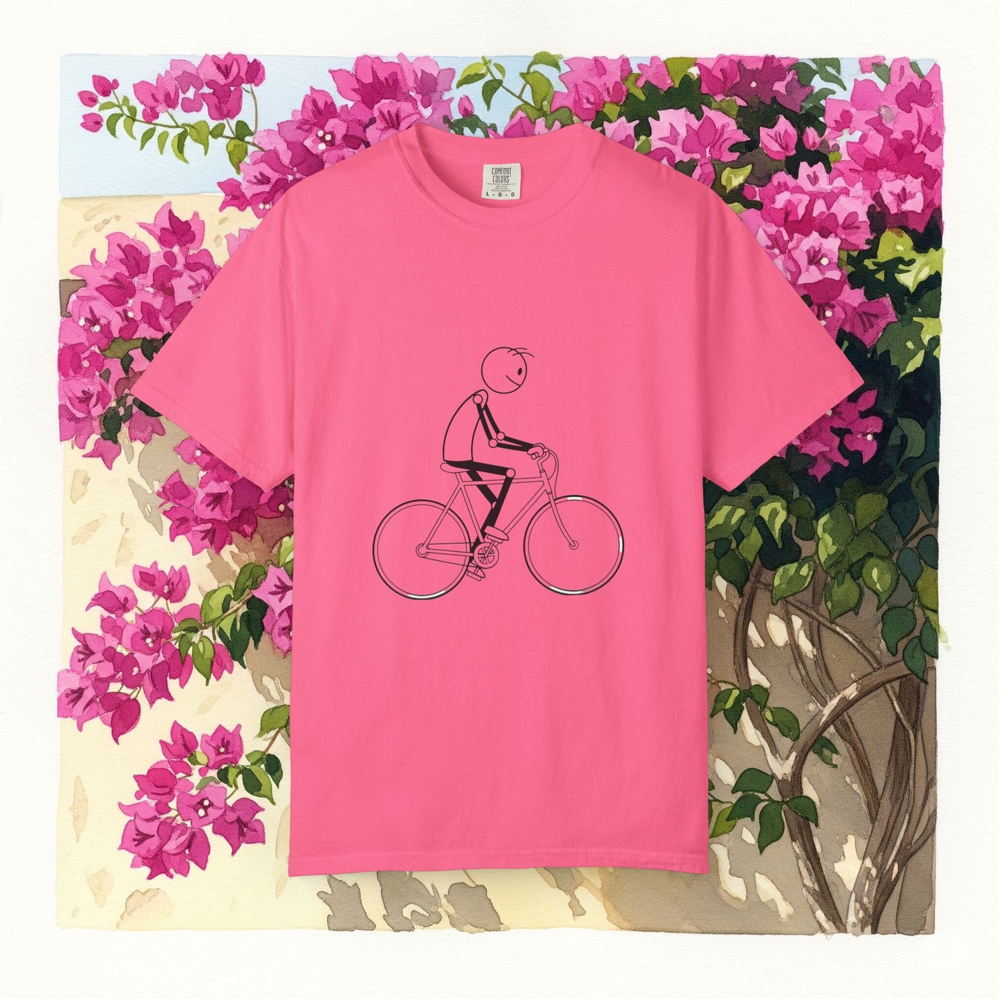 Unisex Bicycle Art Tee, Garment-Dyed T-Shirt for Cyclists, Casual Summer Wear, Gift for Bike Lovers, Eco-Friendly Fashion