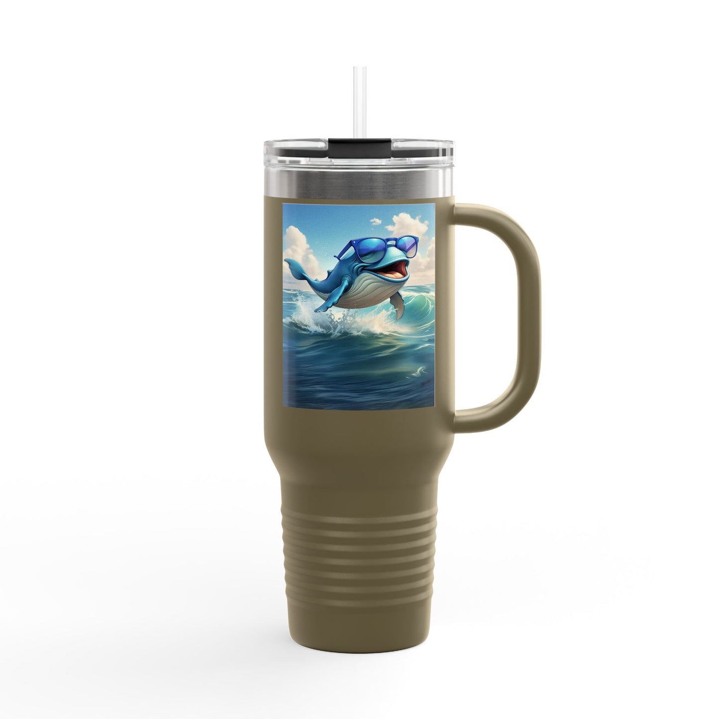 Funny Whale Insulated Travel Mug - 40oz Tumbler with Straw - Perfect for Outdoor Adventures and Gifts
