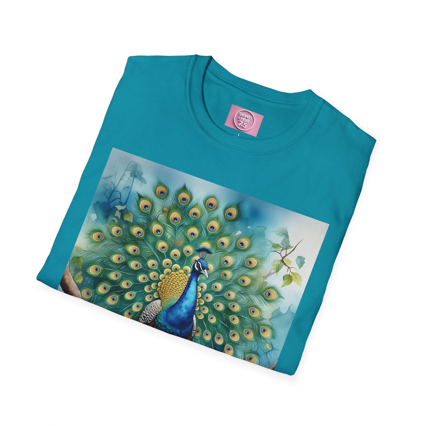 Colorful Peacock Unisex Softstyle T-Shirt - Vibrant Nature Art Tee