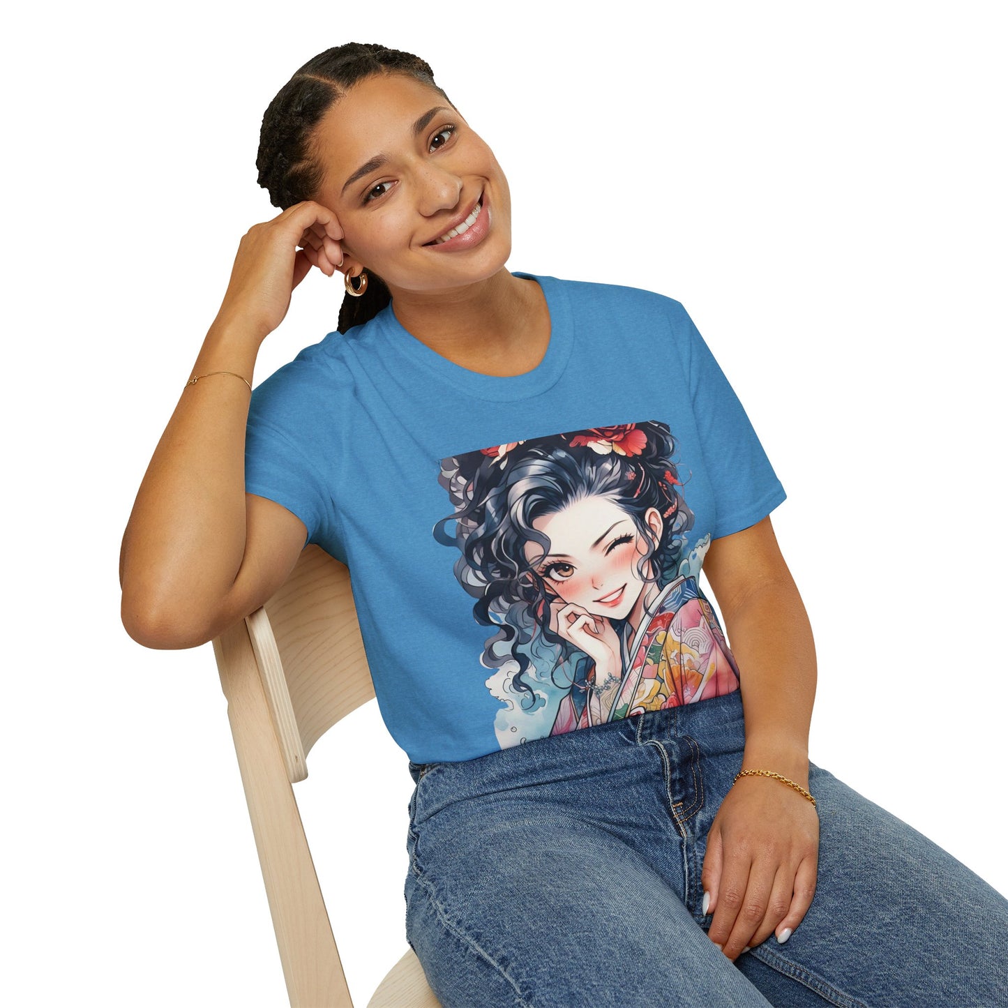 Stylish Unisex Softstyle T-Shirt - Charming Kimono Girl Design