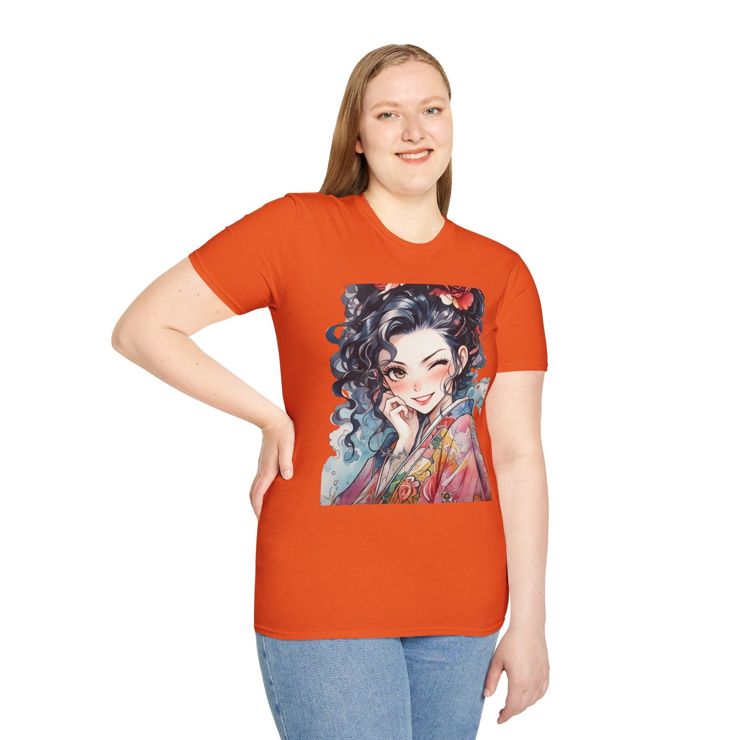 Stylish Unisex Softstyle T-Shirt - Charming Kimono Girl Design