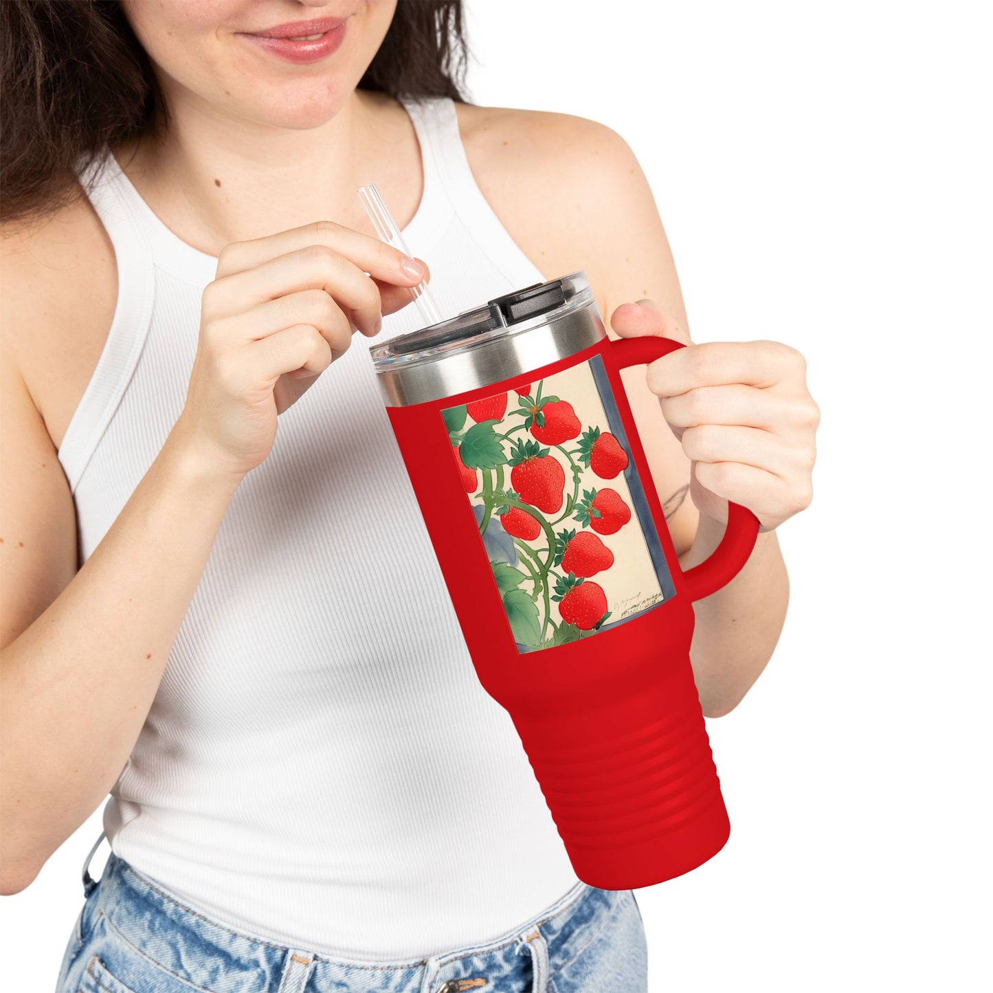Strawberry Floral Insulated Travel Mug - 40oz