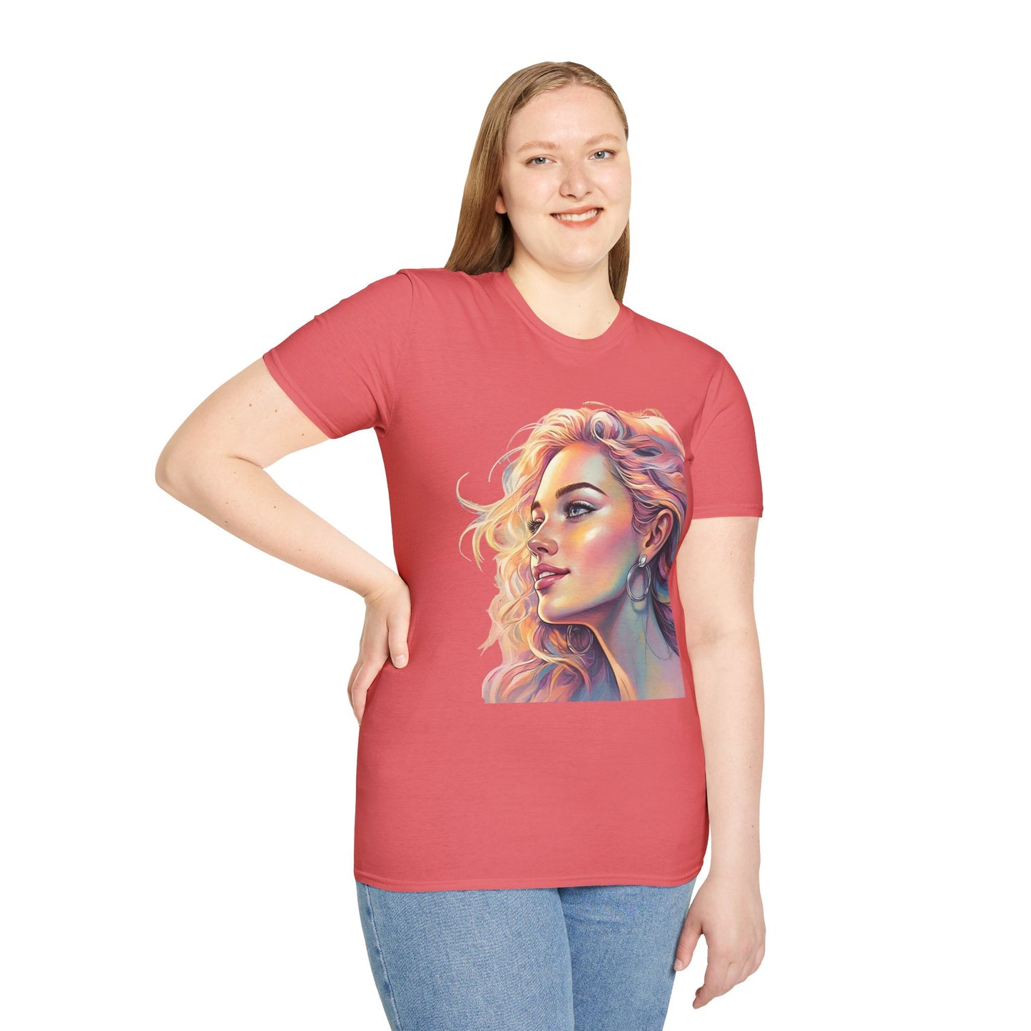 Artistic Women's Portrait T-Shirt - Women's Softstyle Tee for Creative Souls