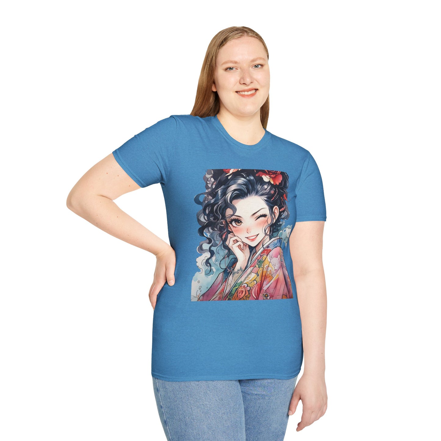 Stylish Unisex Softstyle T-Shirt - Charming Kimono Girl Design