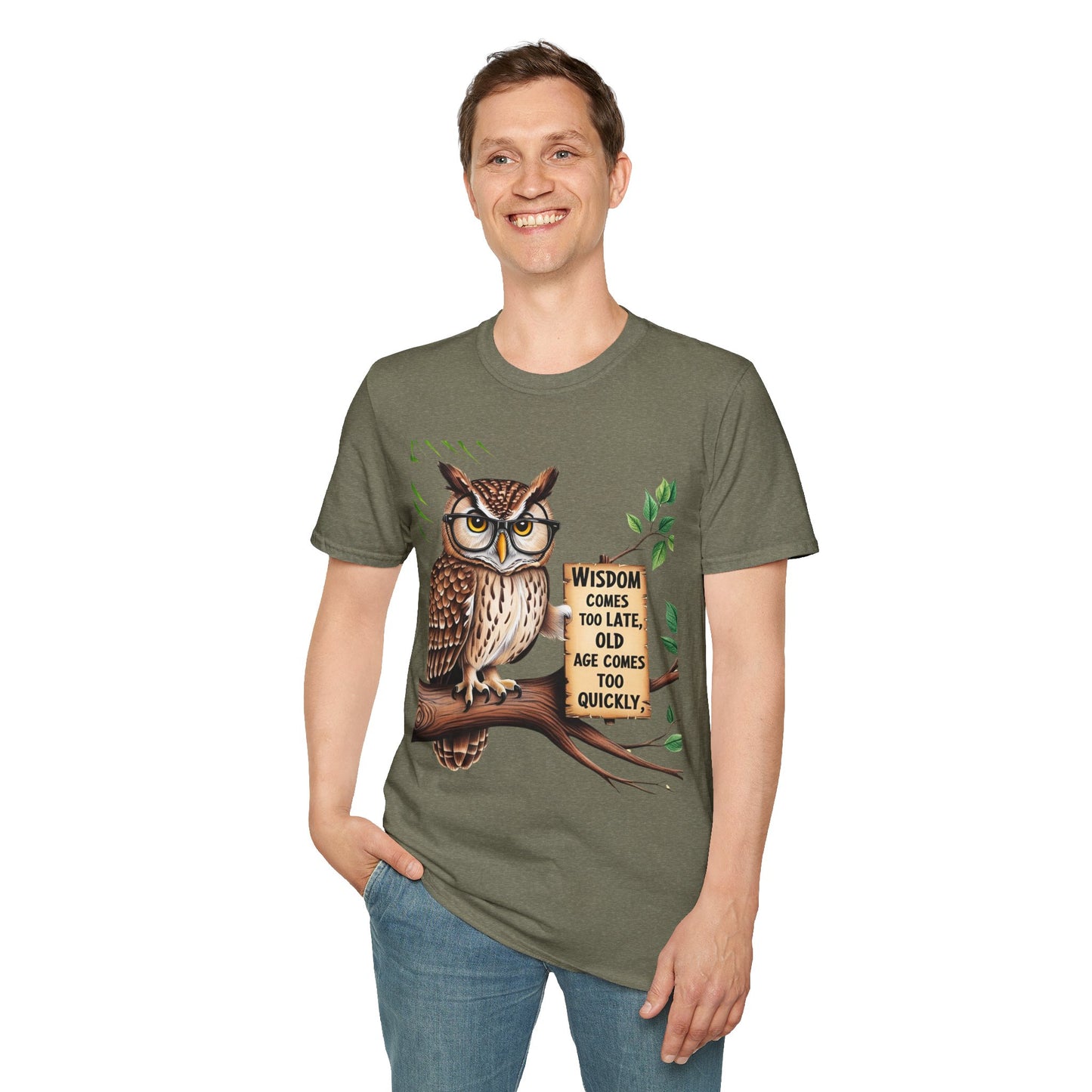 Wisdom Owl Unisex Softstyle T-Shirt - Inspirational Nature Tee