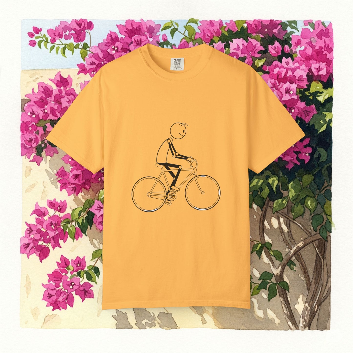 Unisex Bicycle Art Tee, Garment-Dyed T-Shirt for Cyclists, Casual Summer Wear, Gift for Bike Lovers, Eco-Friendly Fashion