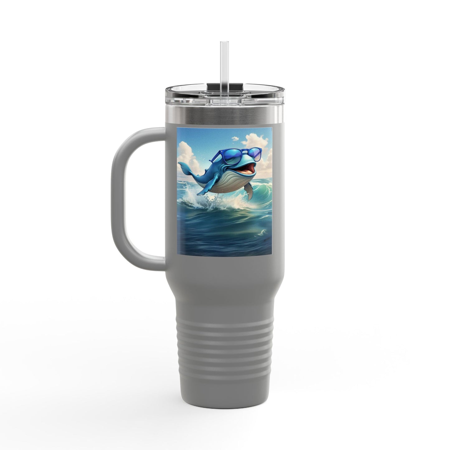 Funny Whale Insulated Travel Mug - 40oz Tumbler with Straw - Perfect for Outdoor Adventures and Gifts