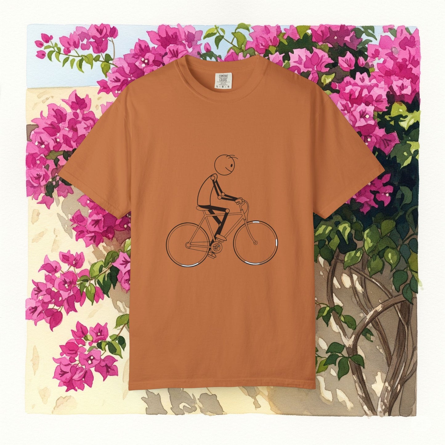 Unisex Bicycle Art Tee, Garment-Dyed T-Shirt for Cyclists, Casual Summer Wear, Gift for Bike Lovers, Eco-Friendly Fashion