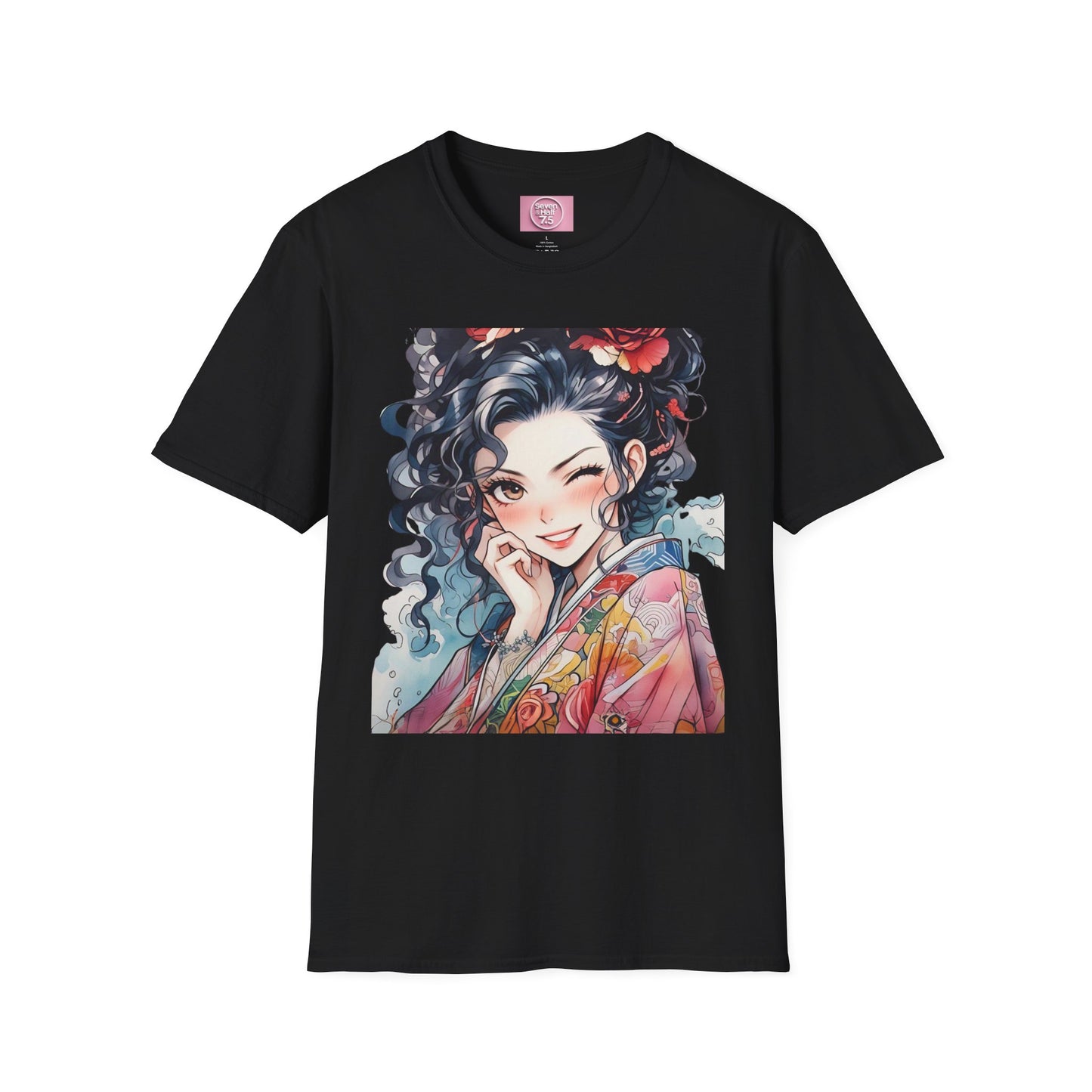 Stylish Unisex Softstyle T-Shirt - Charming Kimono Girl Design