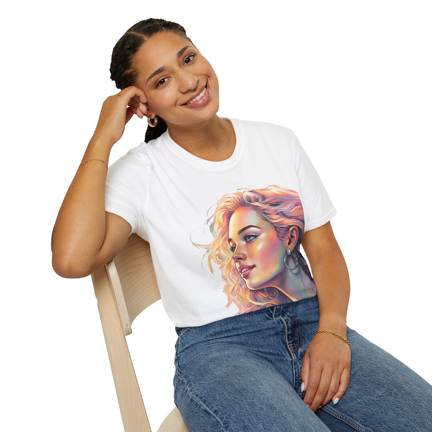 Artistic Women's Portrait T-Shirt - Women's Softstyle Tee for Creative Souls