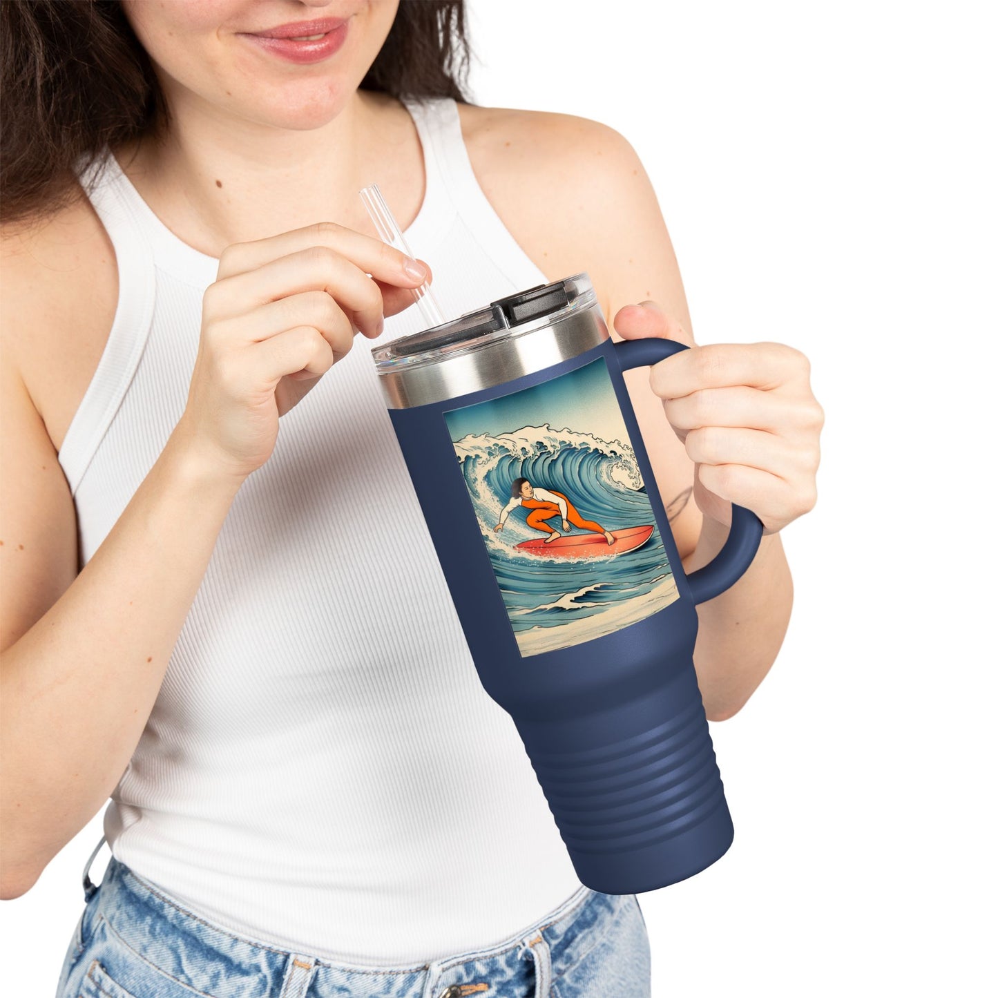 Surf Wave Insulated Travel Mug - 40oz Water Bottle for Beach Lovers