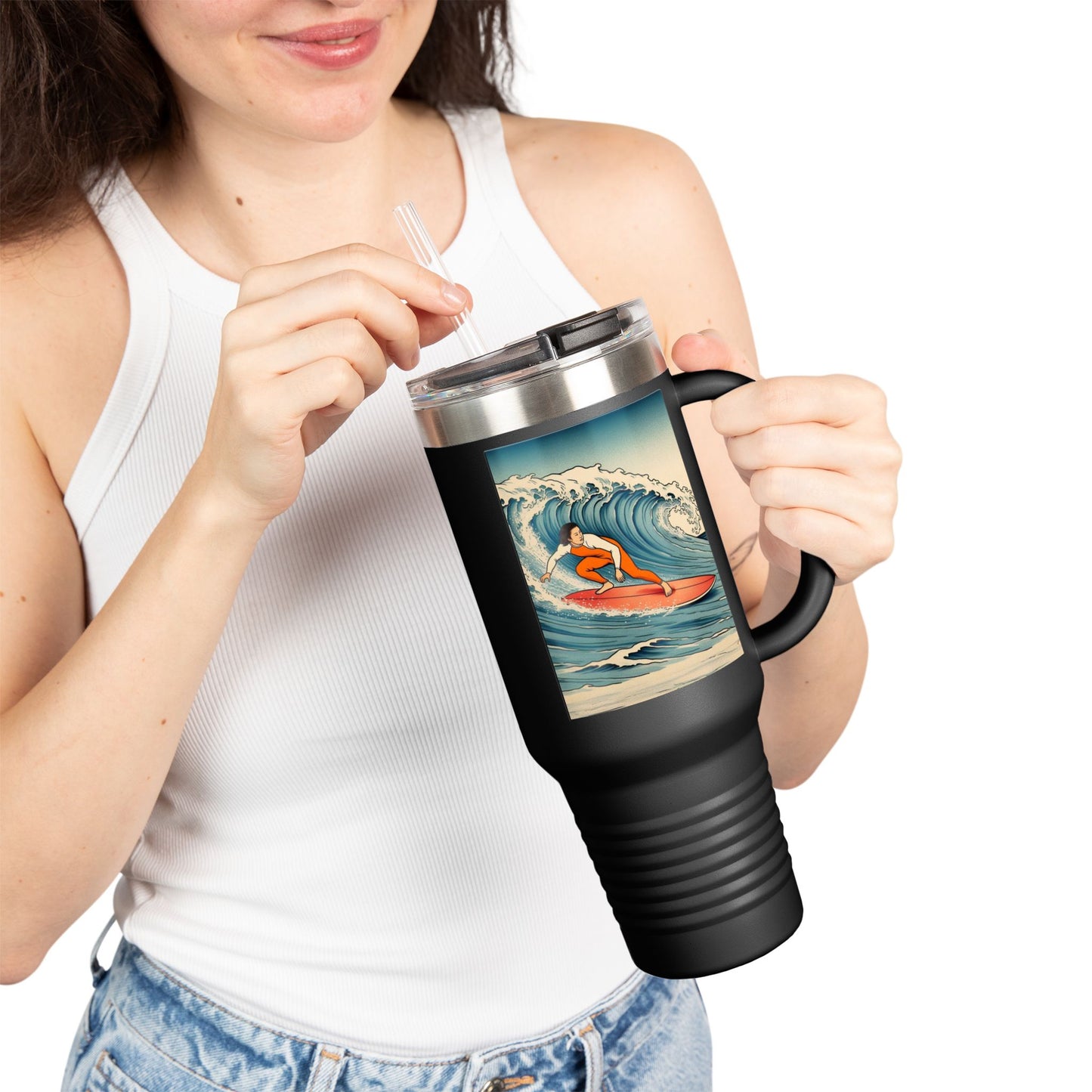 Surf Wave Insulated Travel Mug - 40oz Water Bottle for Beach Lovers