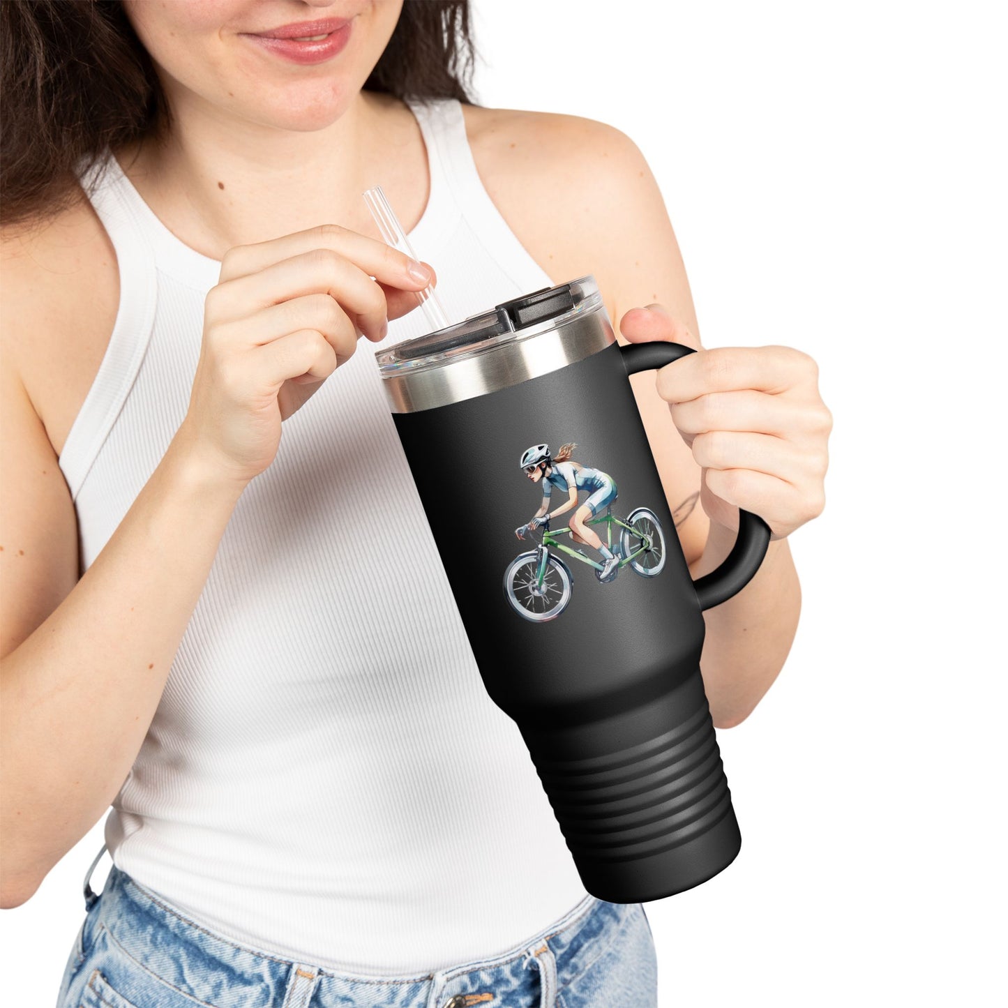 Cycling Enthusiast Insulated Travel Mug | 40oz with Bicycle Design | Perfect for Outdoor Adventures