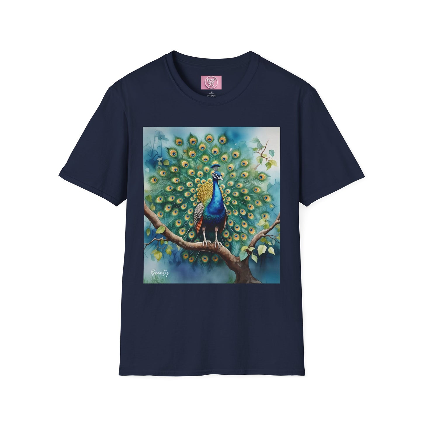Colorful Peacock Unisex Softstyle T-Shirt - Vibrant Nature Art Tee
