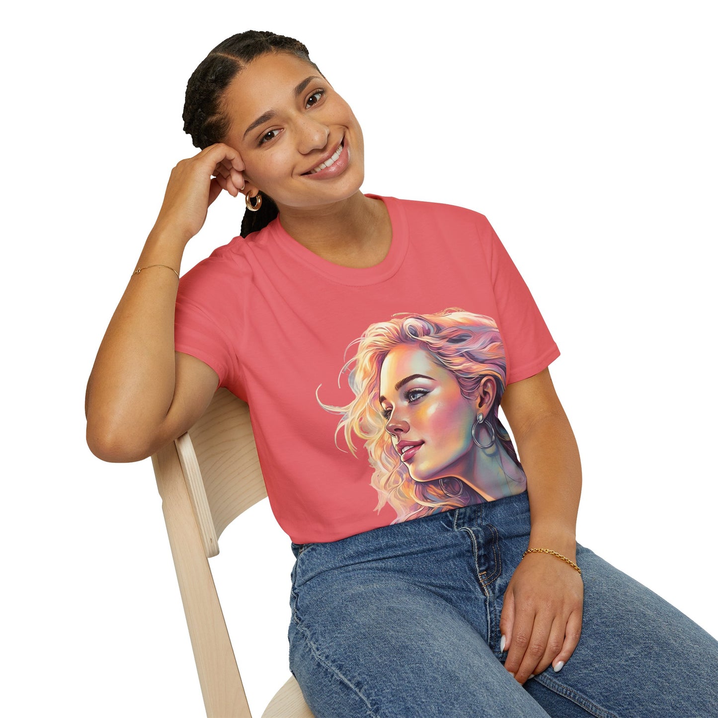 Artistic Women's Portrait T-Shirt - Women's Softstyle Tee for Creative Souls