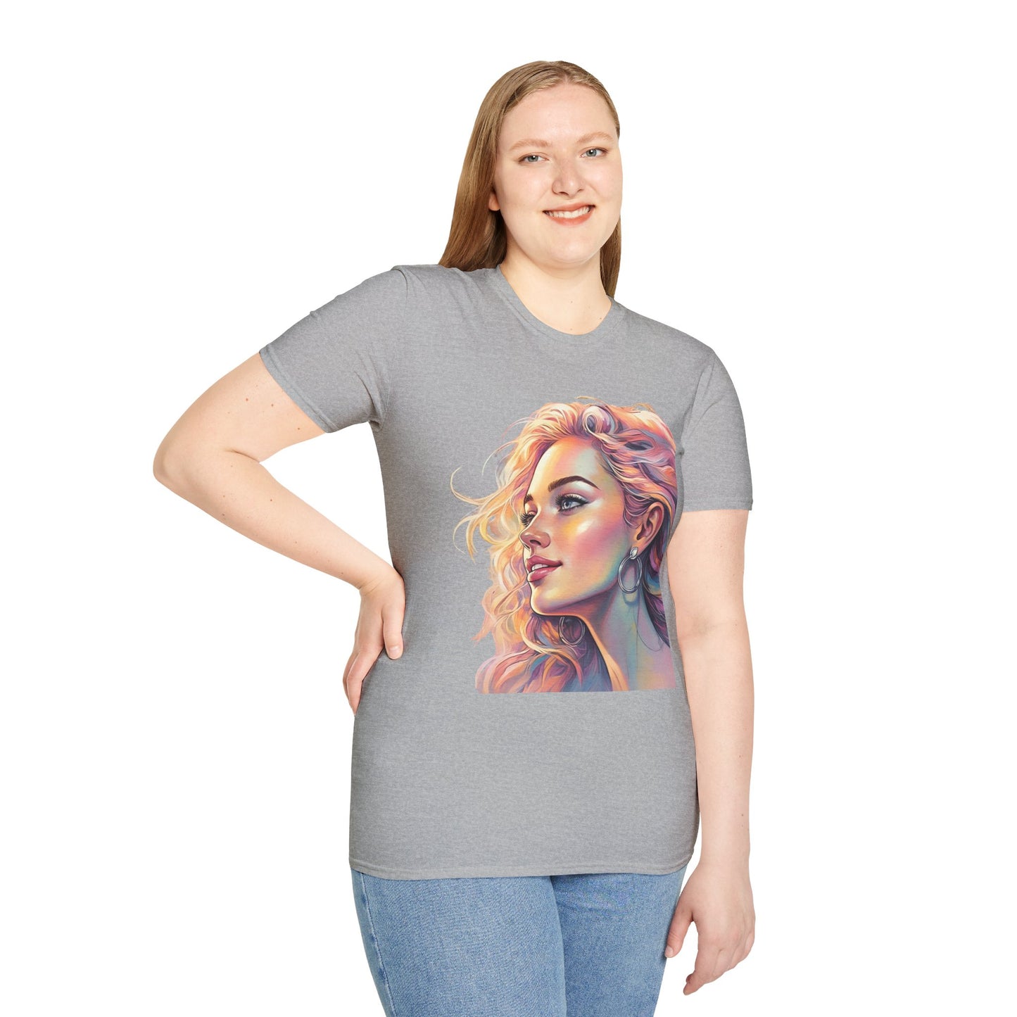 Artistic Women's Portrait T-Shirt - Women's Softstyle Tee for Creative Souls
