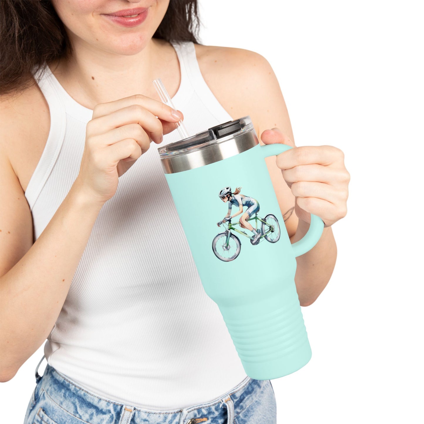 Cycling Enthusiast Insulated Travel Mug | 40oz with Bicycle Design | Perfect for Outdoor Adventures