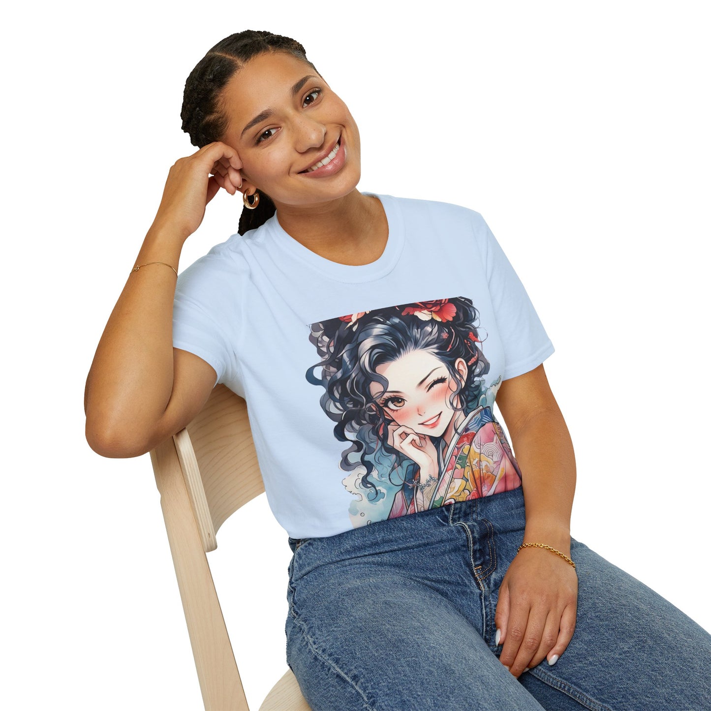 Stylish Unisex Softstyle T-Shirt - Charming Kimono Girl Design