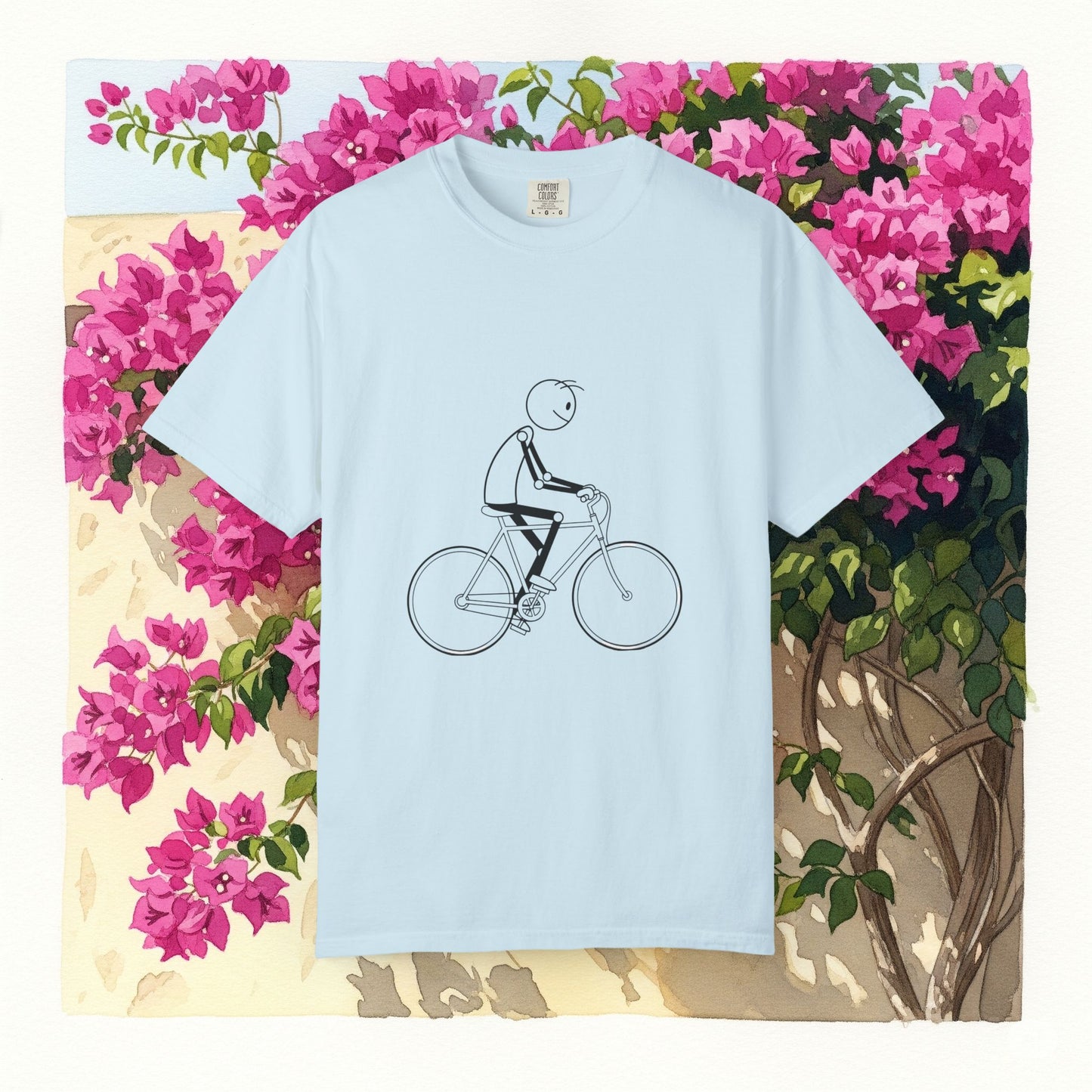 Unisex Bicycle Art Tee, Garment-Dyed T-Shirt for Cyclists, Casual Summer Wear, Gift for Bike Lovers, Eco-Friendly Fashion