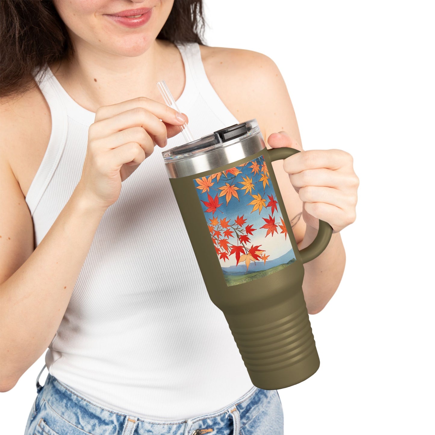 Autumn Leaves Insulated Travel Mug - 40oz Travel Cup with Straw