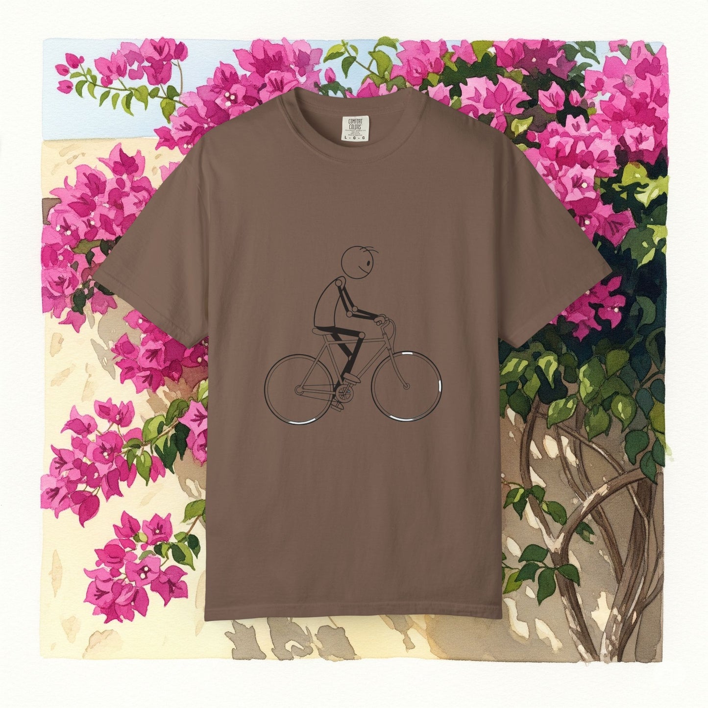 Unisex Bicycle Art Tee, Garment-Dyed T-Shirt for Cyclists, Casual Summer Wear, Gift for Bike Lovers, Eco-Friendly Fashion