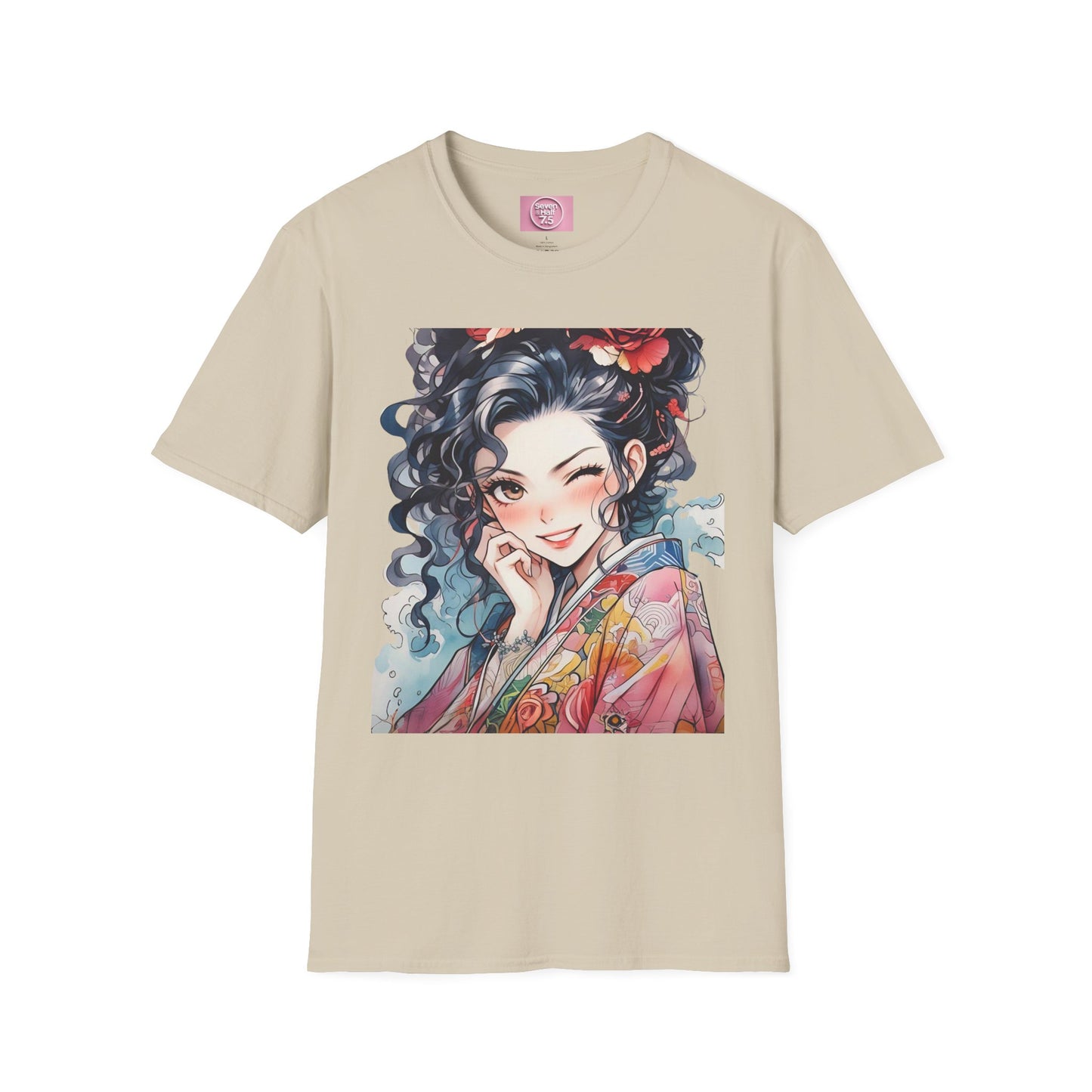 Stylish Unisex Softstyle T-Shirt - Charming Kimono Girl Design