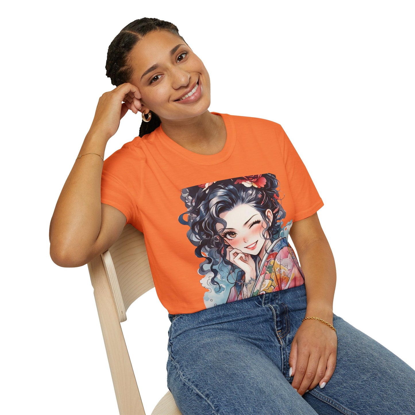 Stylish Unisex Softstyle T-Shirt - Charming Kimono Girl Design