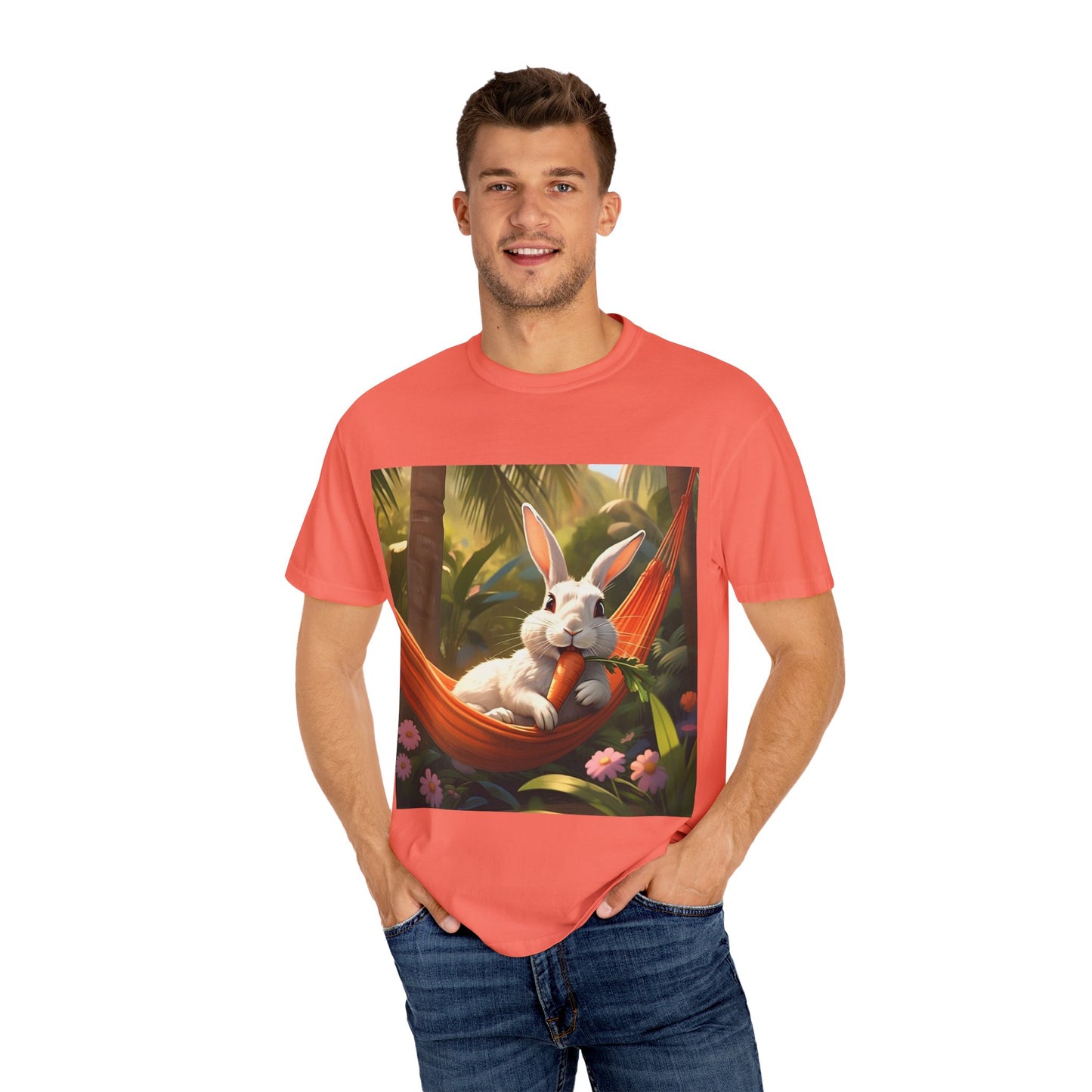 Relaxing Bunny T-Shirt - Unisex Garment-Dyed Tee for Nature Lovers