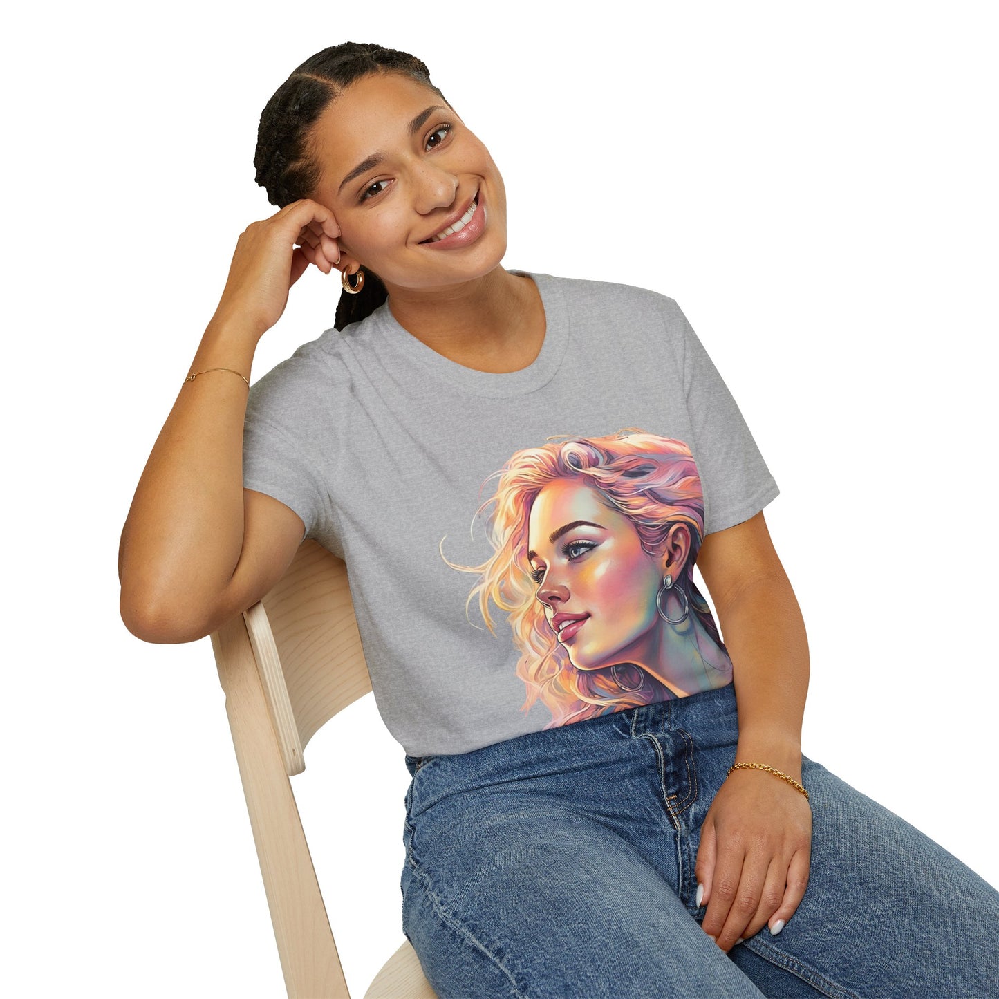 Artistic Women's Portrait T-Shirt - Women's Softstyle Tee for Creative Souls
