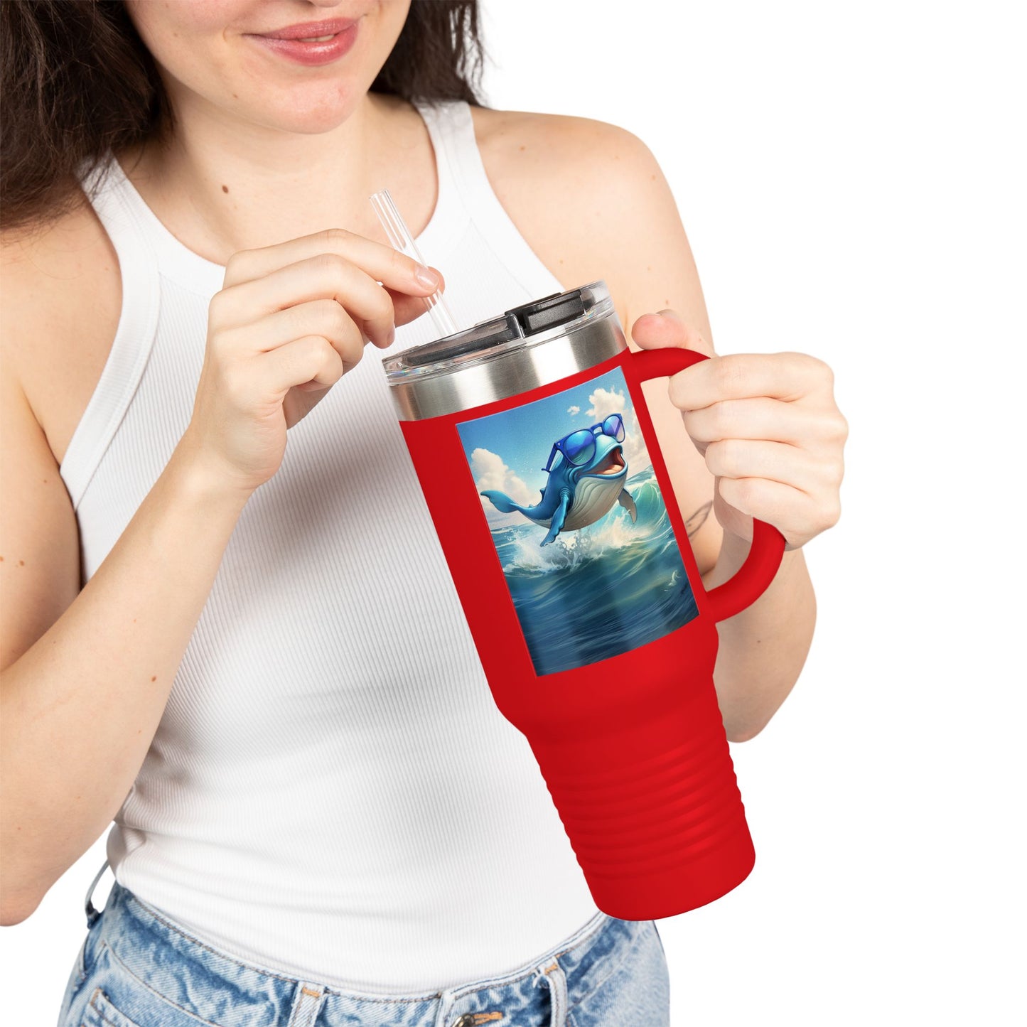 Funny Whale Insulated Travel Mug - 40oz Tumbler with Straw - Perfect for Outdoor Adventures and Gifts