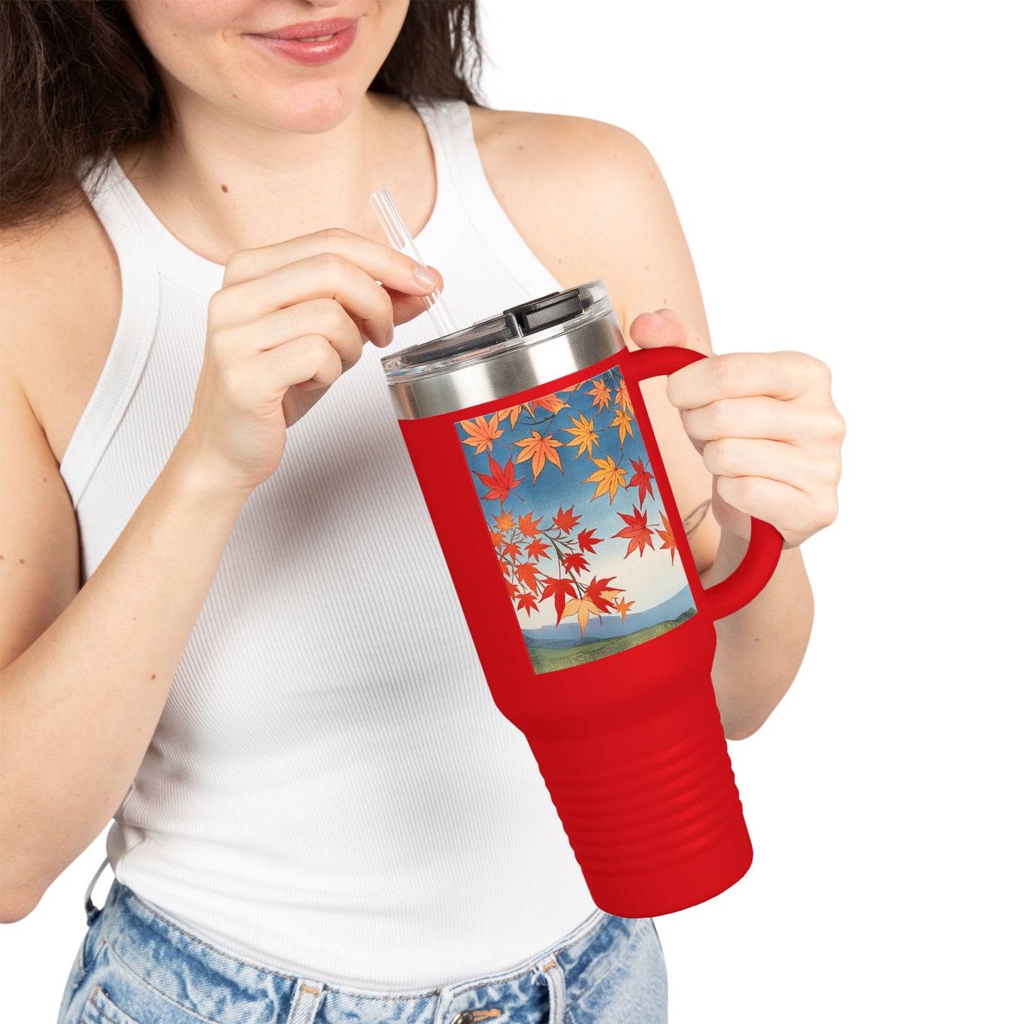 Autumn Leaves Insulated Travel Mug - 40oz Travel Cup with Straw