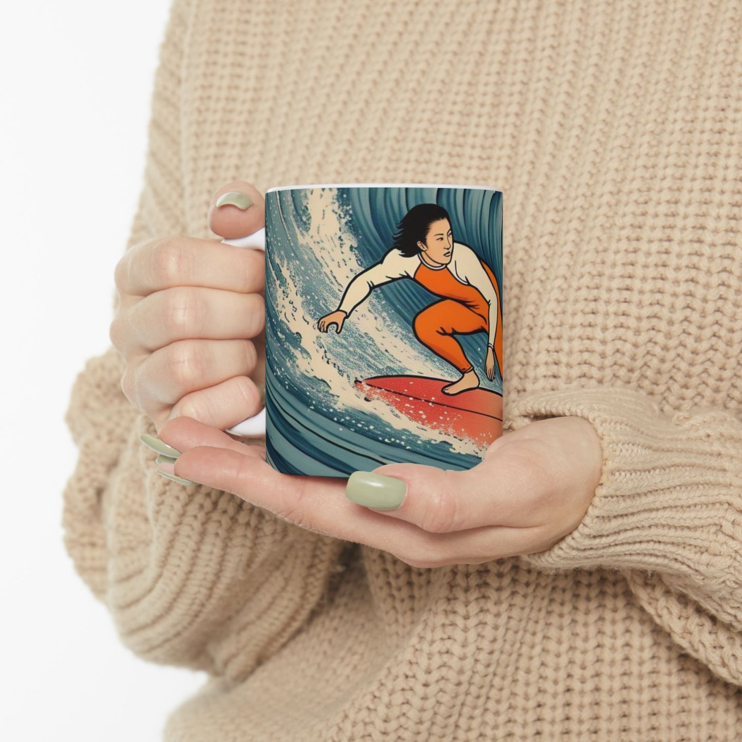 Surfing Waves Ceramic Mug - Stylish 11oz & 15oz Coffee Cup for Beach Lovers