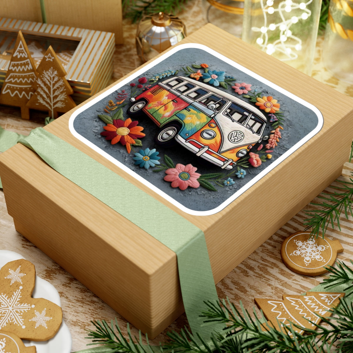 Bohemian VW Bus Kiss-Cut Stickers | Floral Vintage Van Decals for Laptop & Scrapbooking