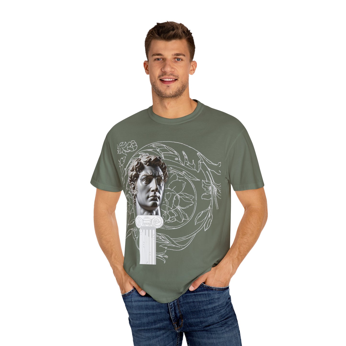 Artistic Roman Garment-Dyed T-shirt - Classic Sculpture Design